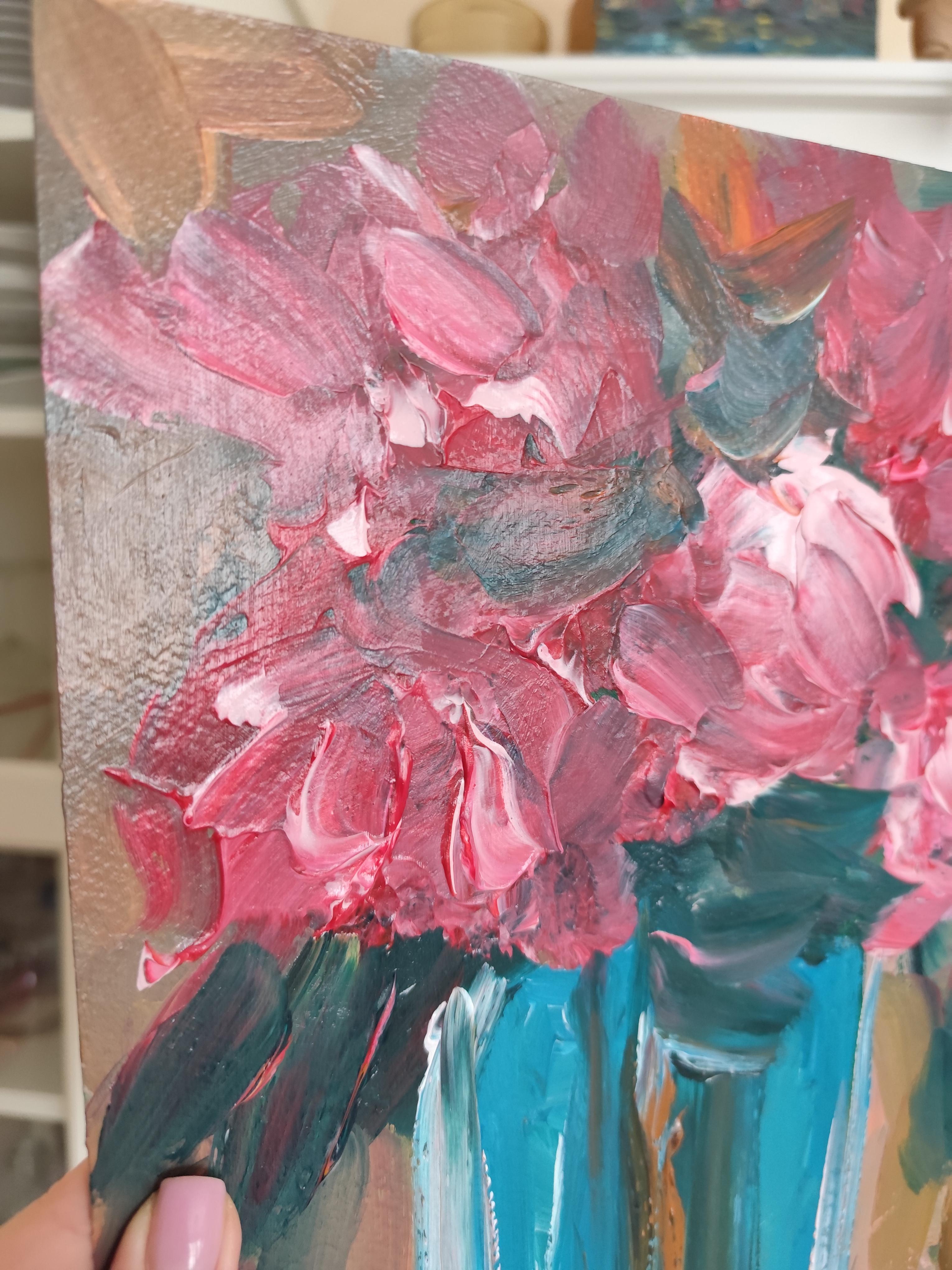 Pittura acrilica floreale impressionista su carta 