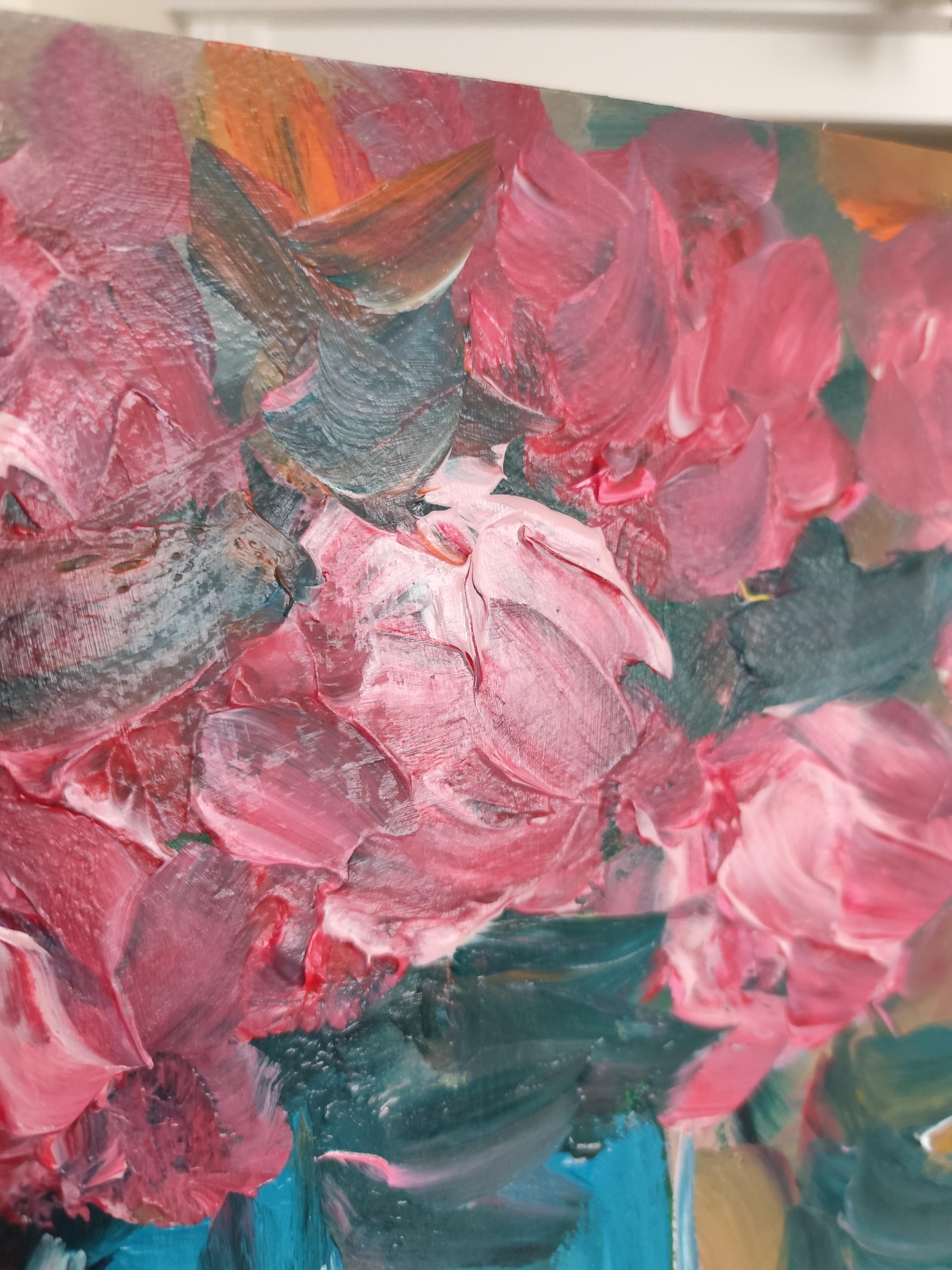 Pittura acrilica floreale impressionista su carta 