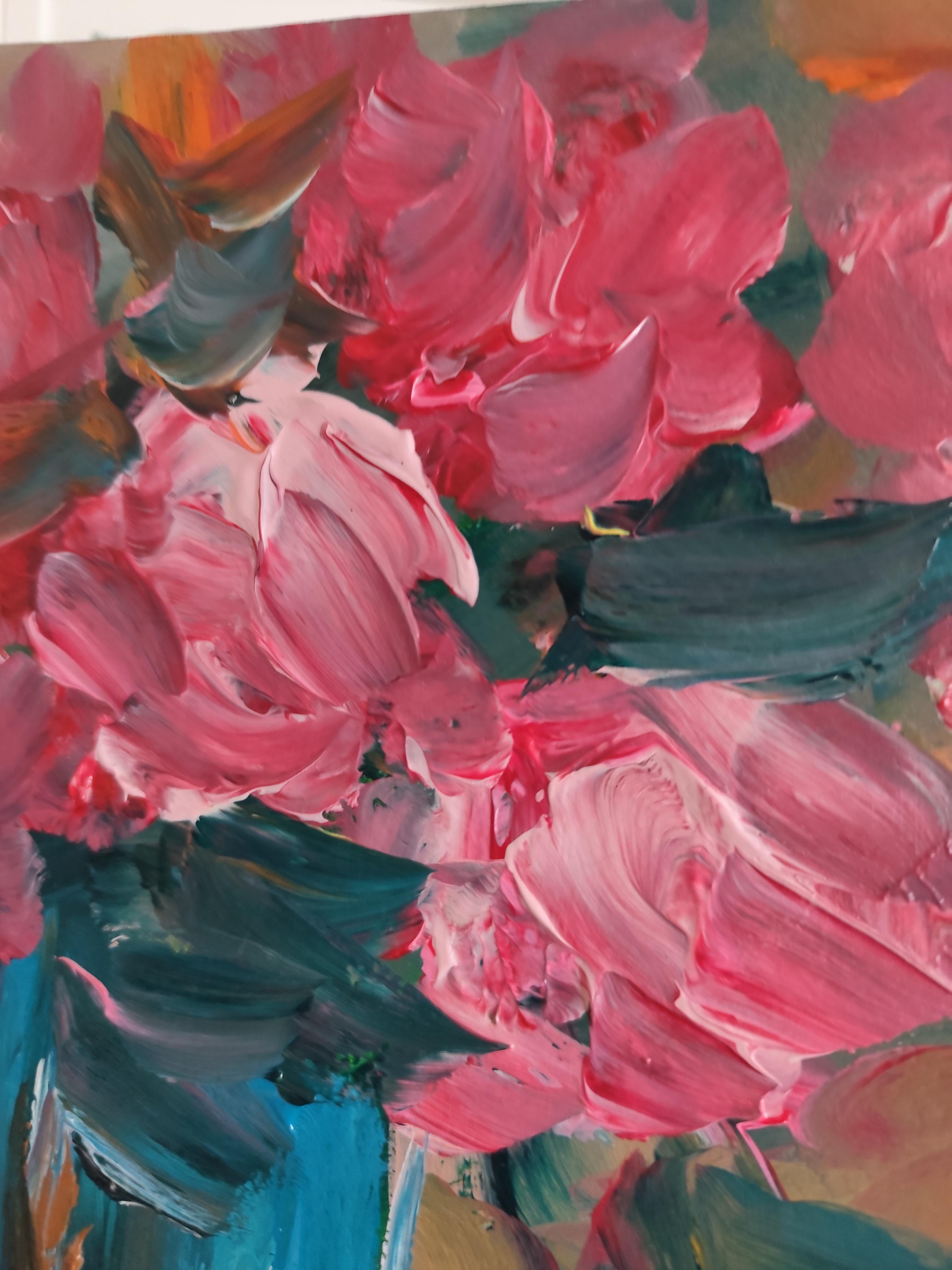 Pittura acrilica floreale impressionista su carta 