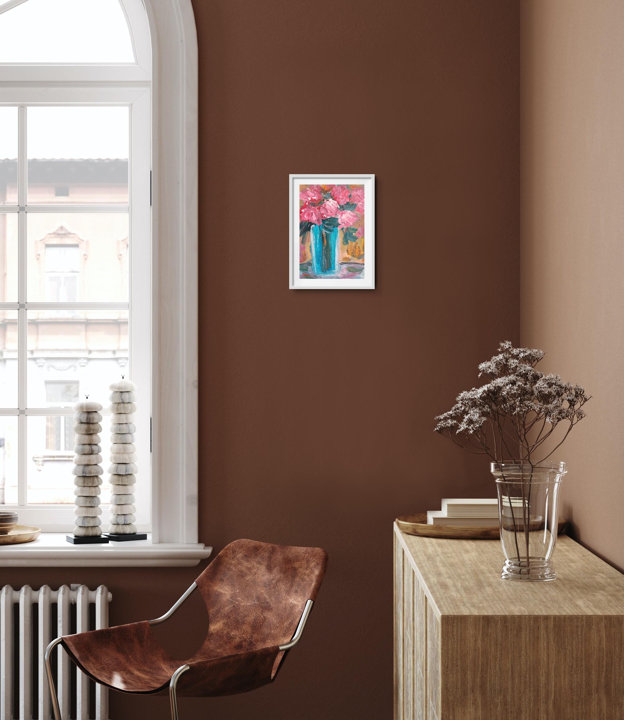 Pittura acrilica floreale impressionista su carta 