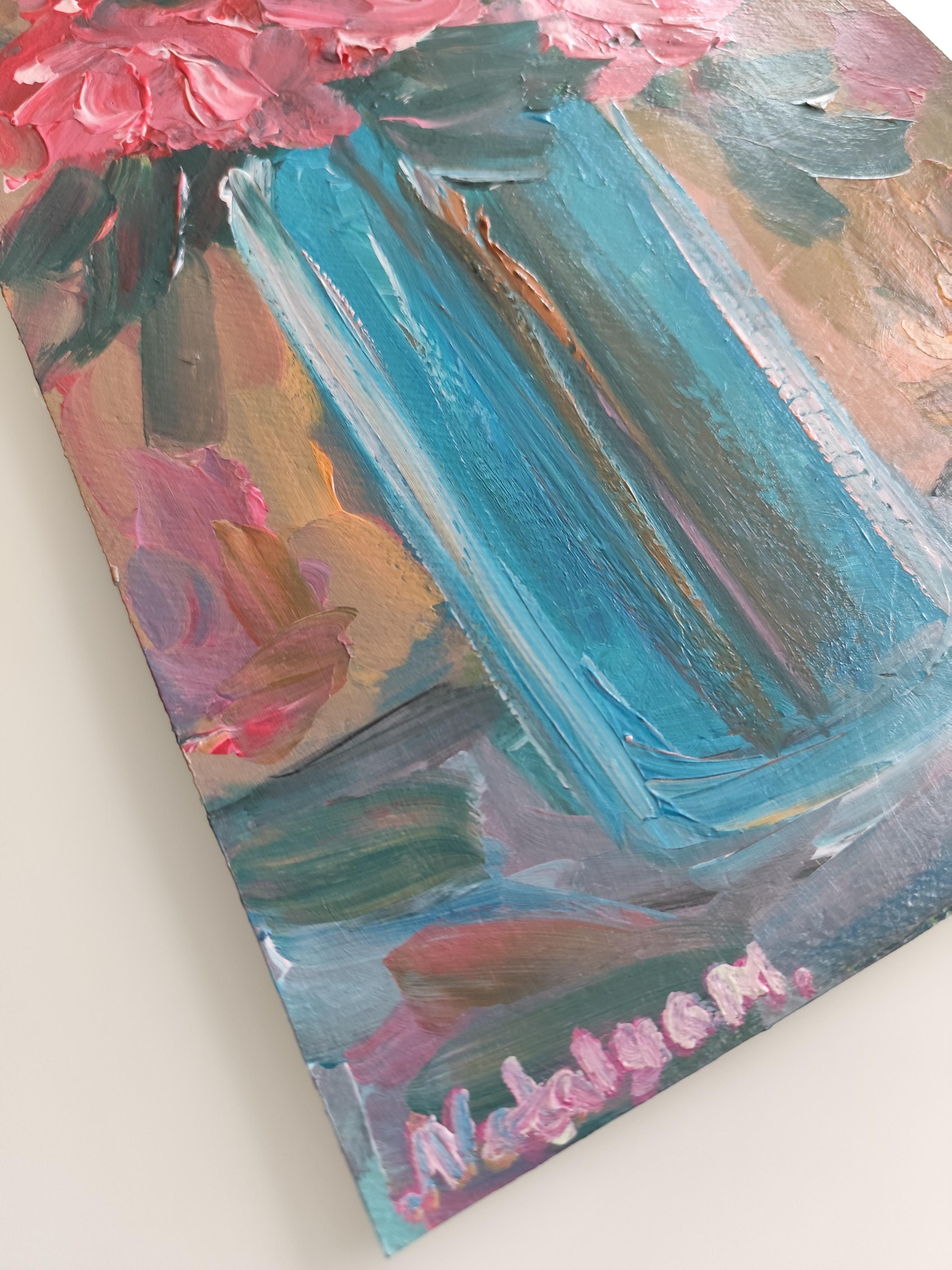 Pittura acrilica floreale impressionista su carta 
