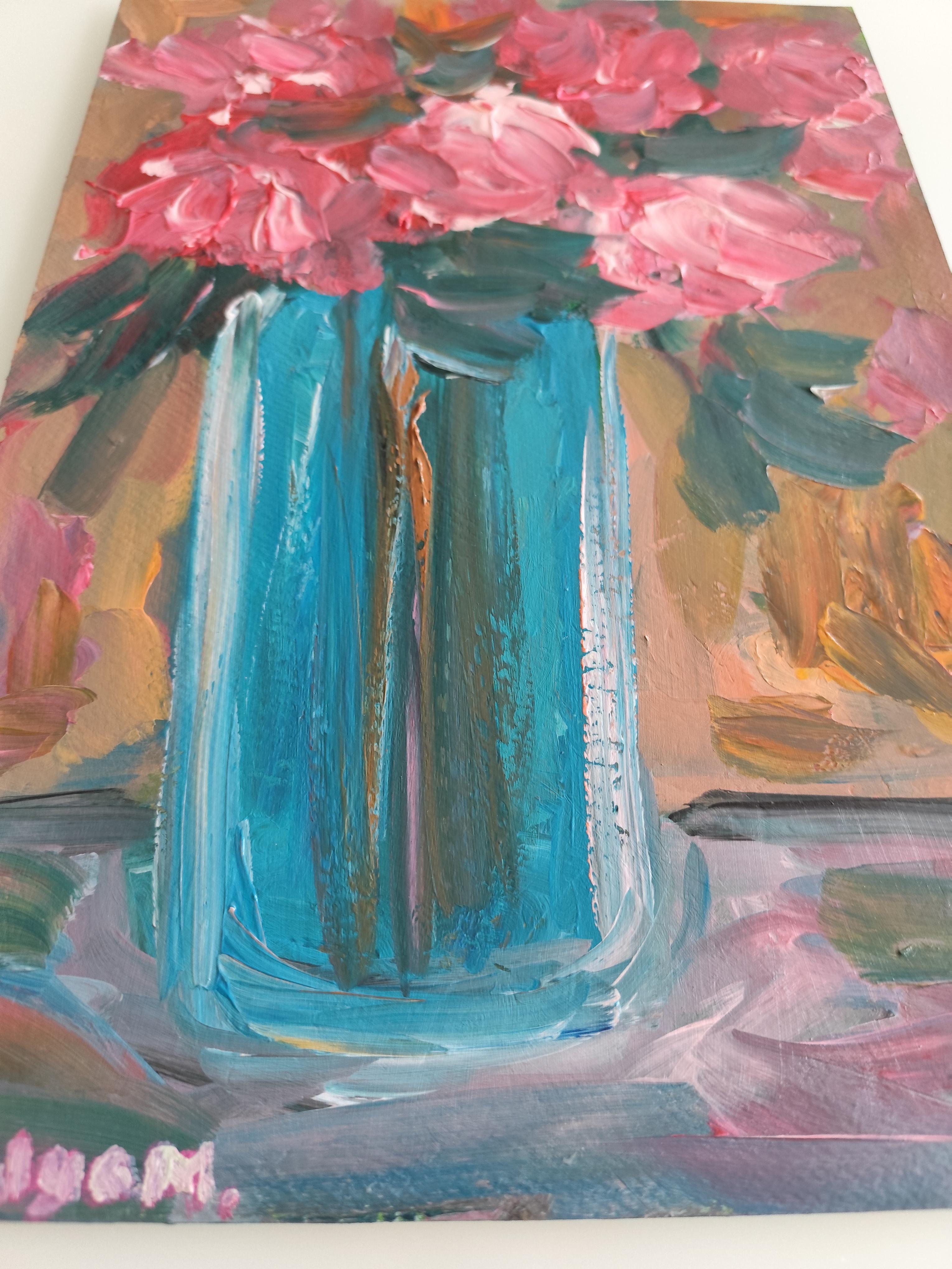 Pittura acrilica floreale impressionista su carta 