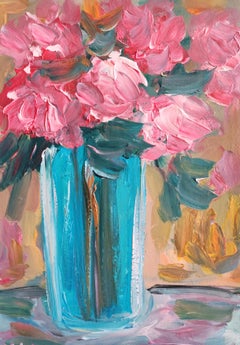Expressive impressionist floral acrylic painting on paper "Spring's flowers"