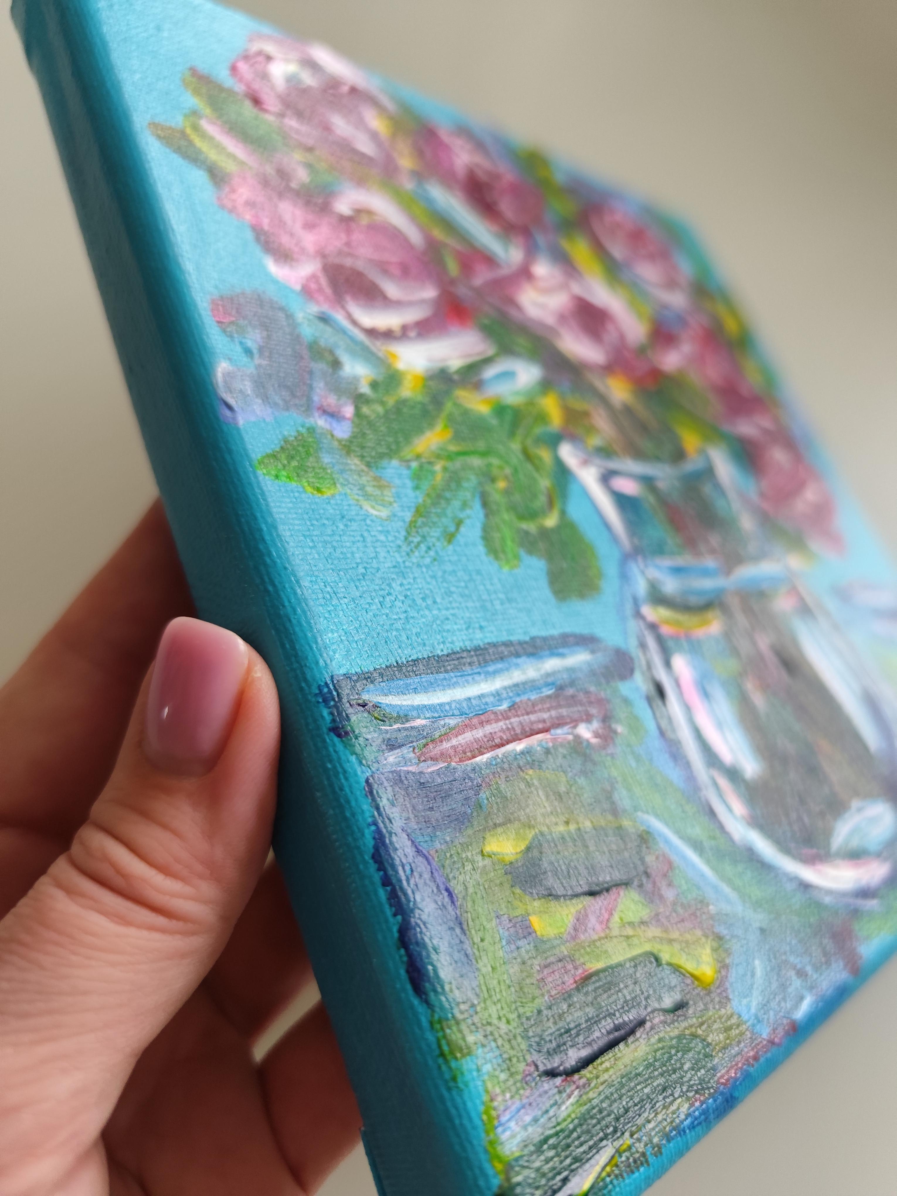 Espressivo bouquet di rose impressionista dipinto in acrilico su tela 