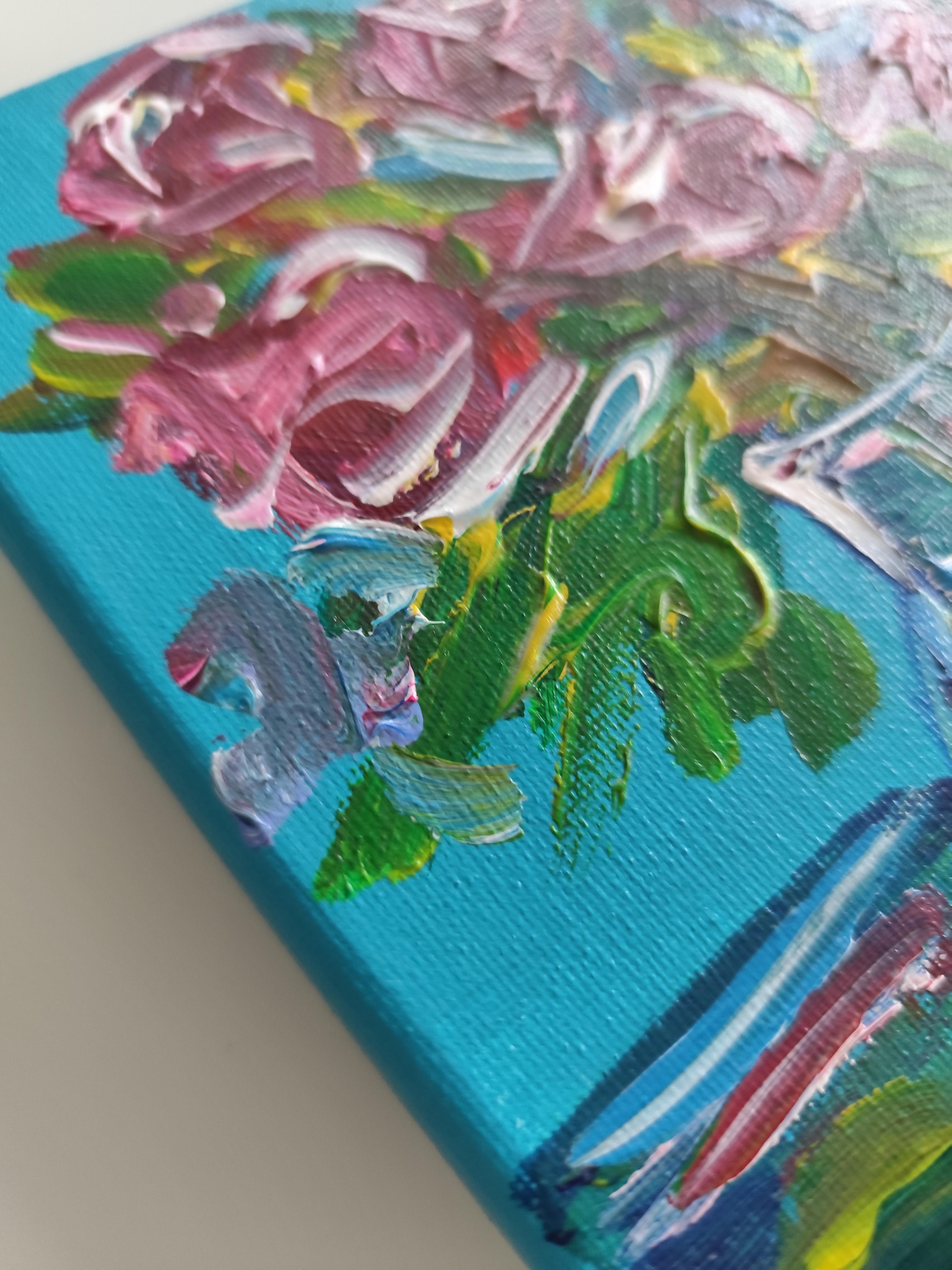 Espressivo bouquet di rose impressionista dipinto in acrilico su tela 