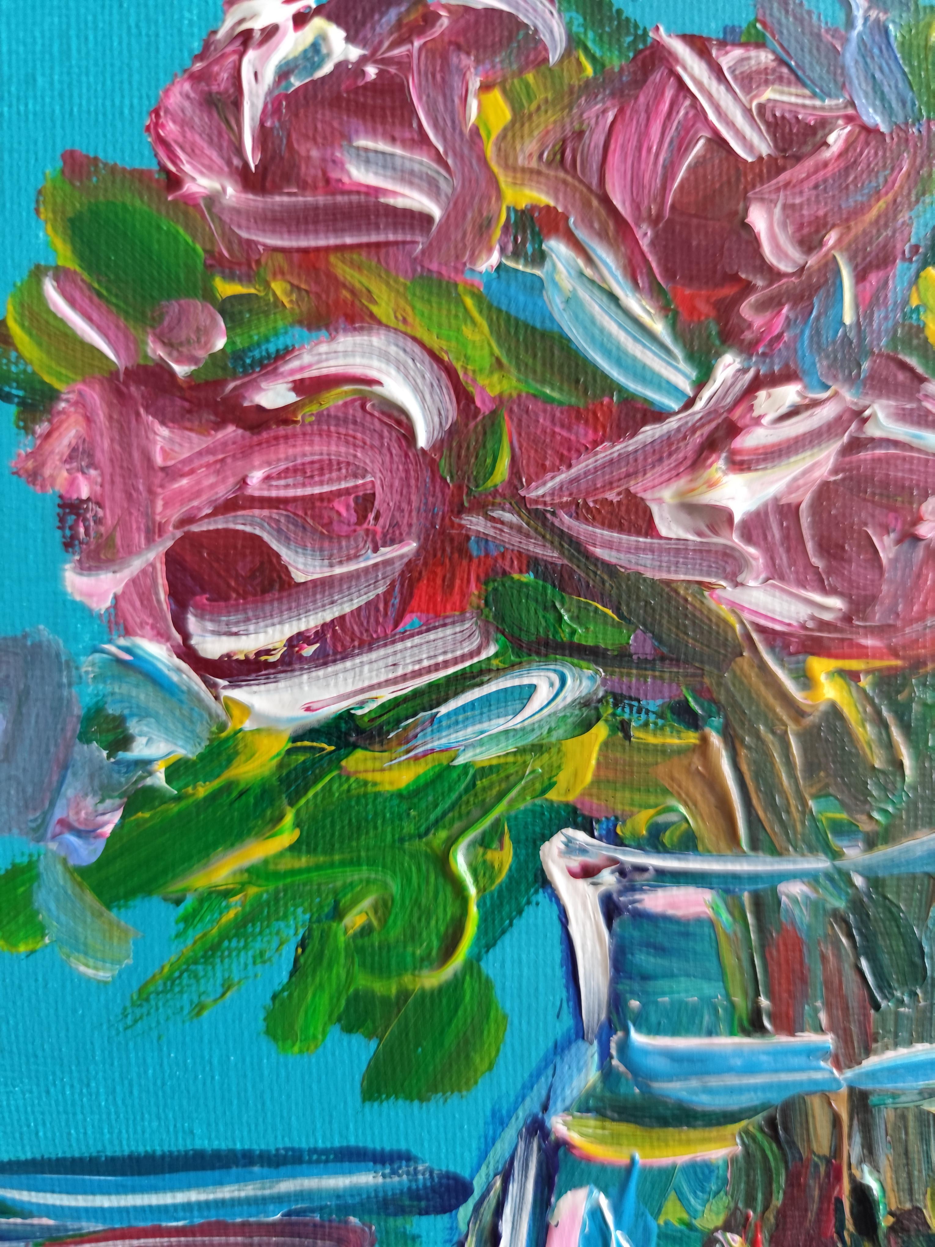 Espressivo bouquet di rose impressionista dipinto in acrilico su tela 