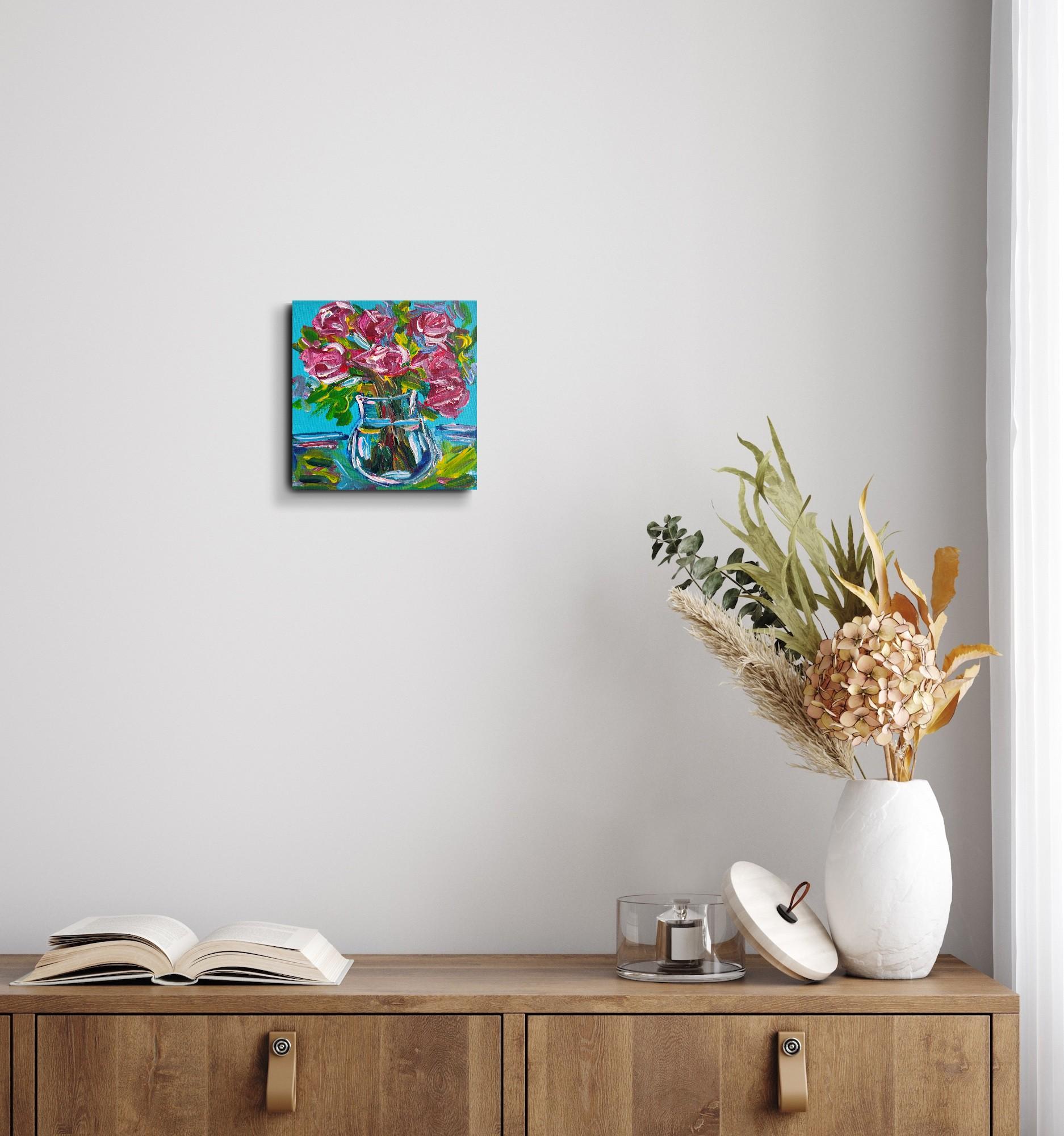 Espressivo bouquet di rose impressionista dipinto in acrilico su tela 