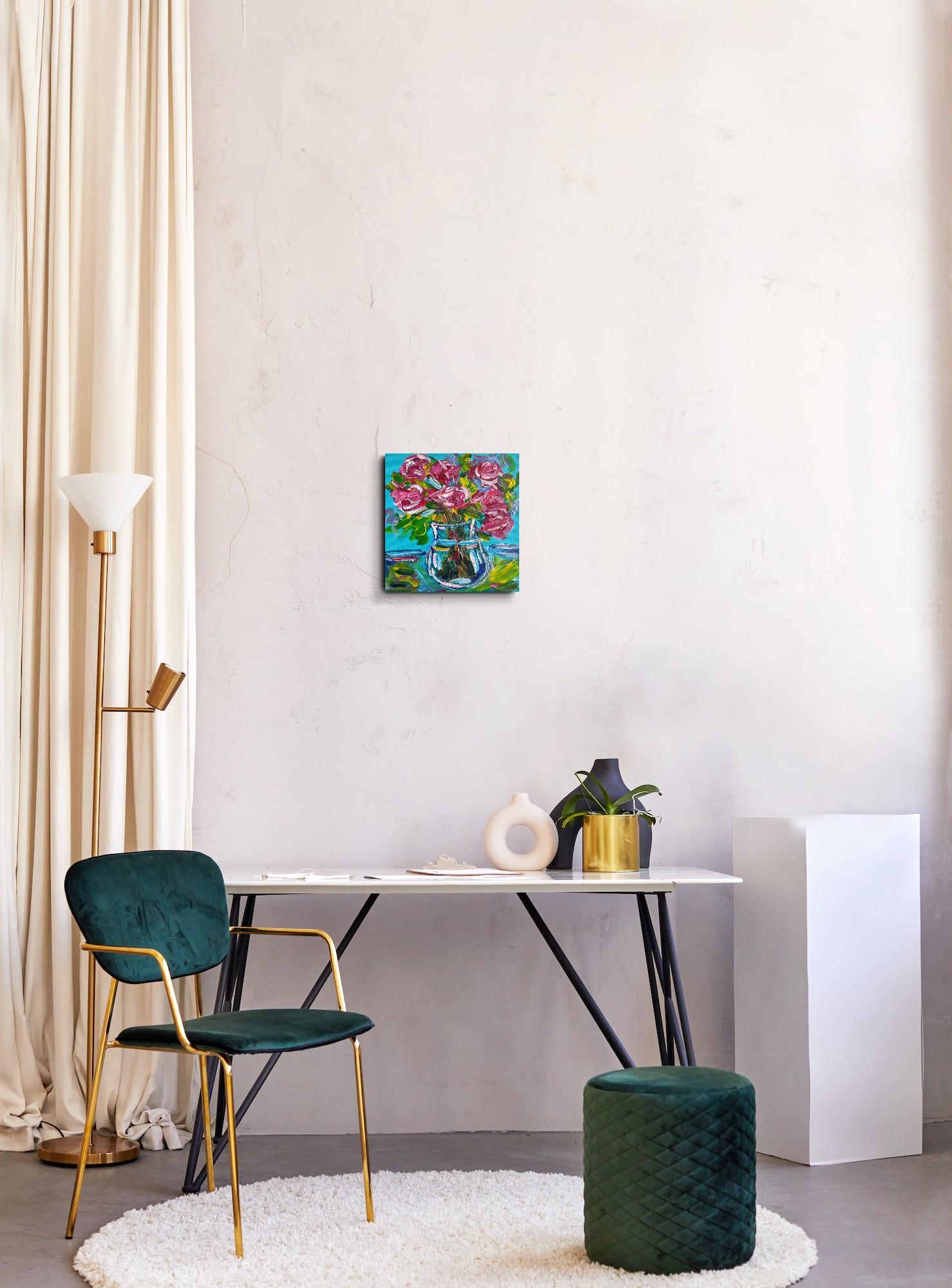 Espressivo bouquet di rose impressionista dipinto in acrilico su tela 