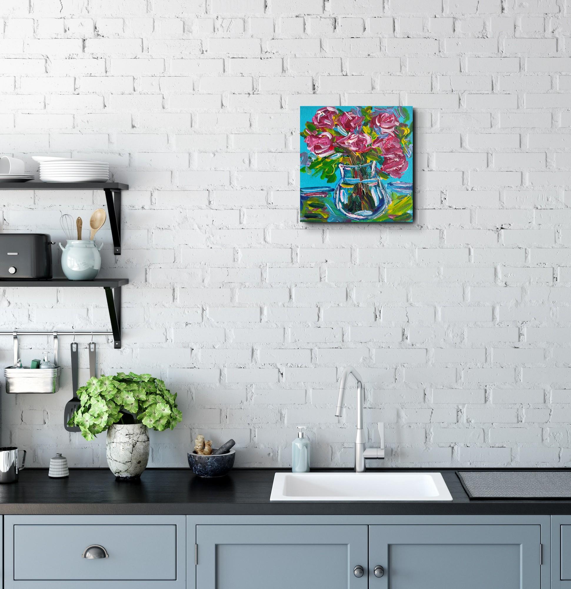 Espressivo bouquet di rose impressionista dipinto in acrilico su tela 