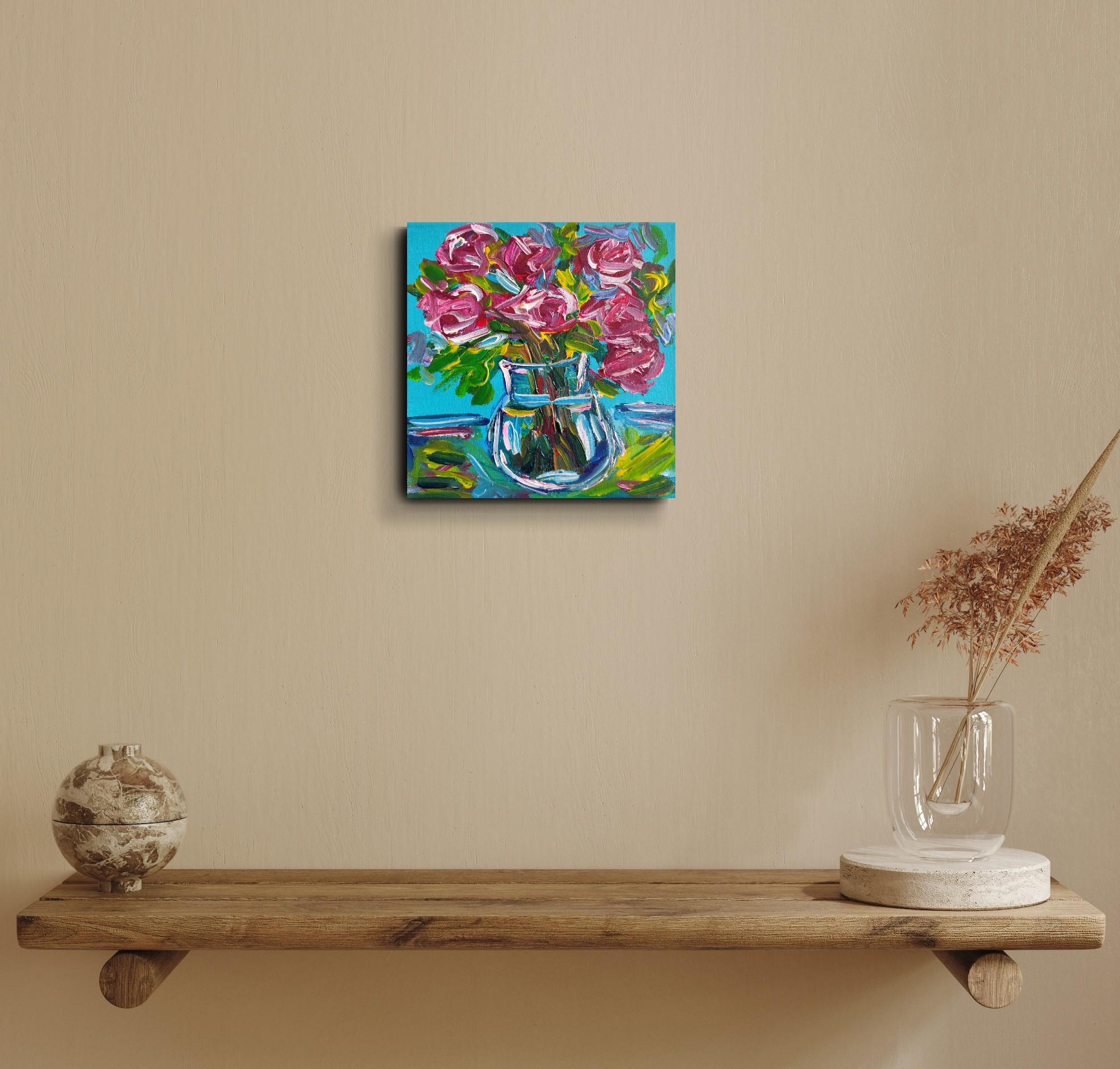 Espressivo bouquet di rose impressionista dipinto in acrilico su tela 