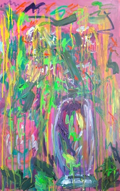 Peinture acrylique contemporaine sur toile "Fleurs dansantes".