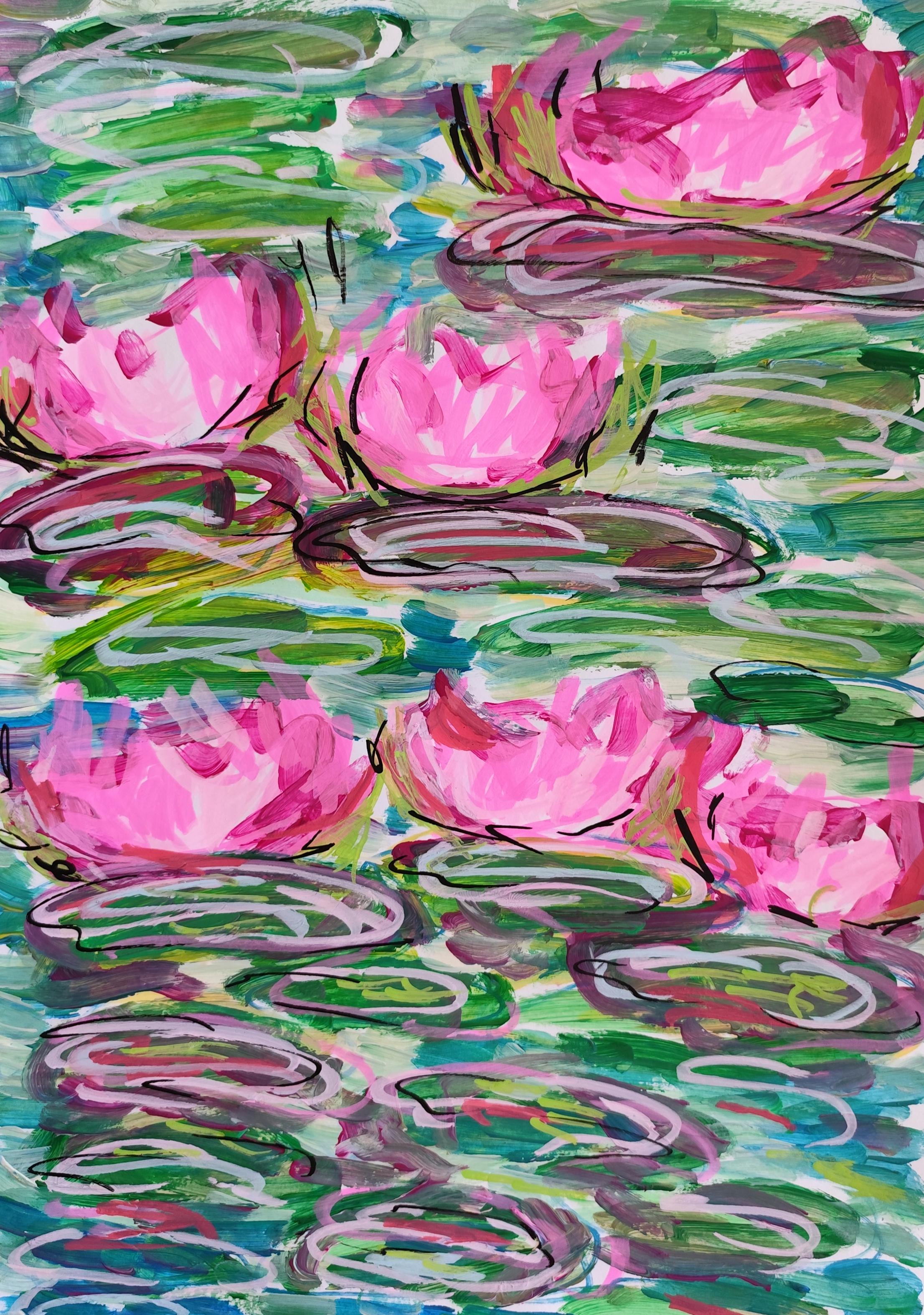 Mougenot Natalya Interior Painting - "Floral float" Abstract impressionist water lilies painting inspiration by Monet