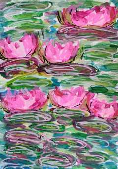 „Floral Float“ – Ein abstraktes, impressionistisches Gemälde, inspiriert von Monets Seerosen