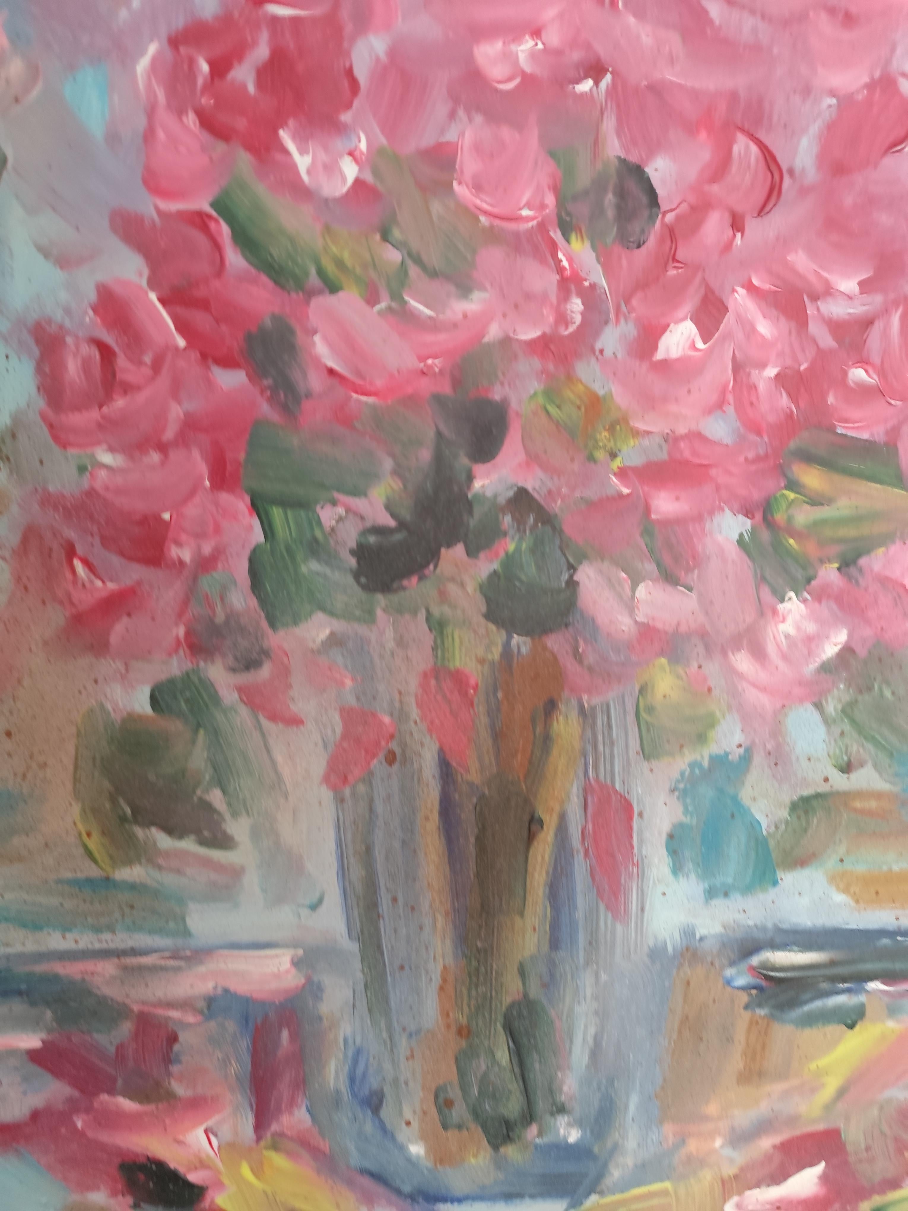 Abstrakt-impressionistische, ausdrucksstarke Blumen, Acryl auf Papier, „Floral Inspiration“ im Angebot 7