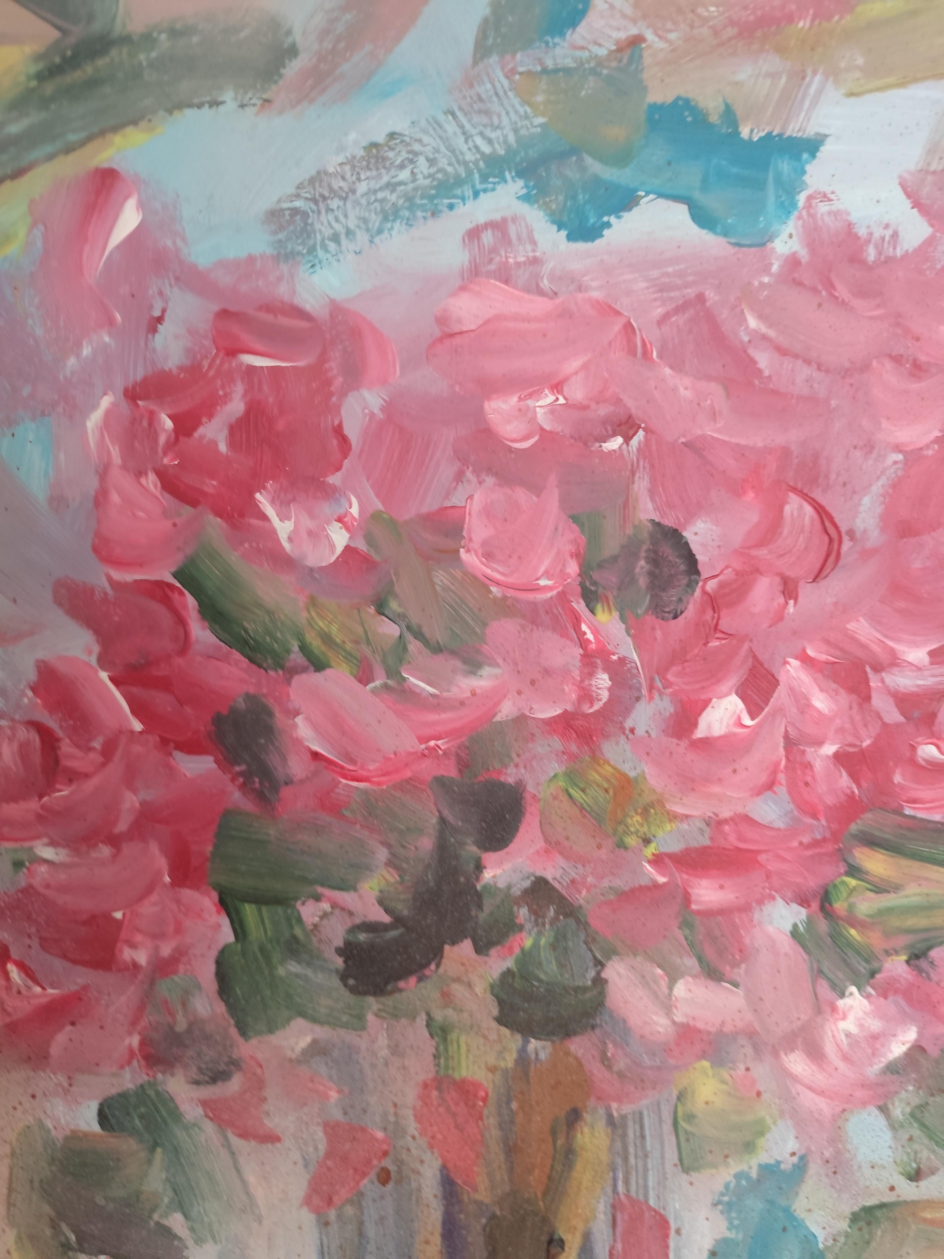 Abstrakt-impressionistische, ausdrucksstarke Blumen, Acryl auf Papier, „Floral Inspiration“ im Angebot 8