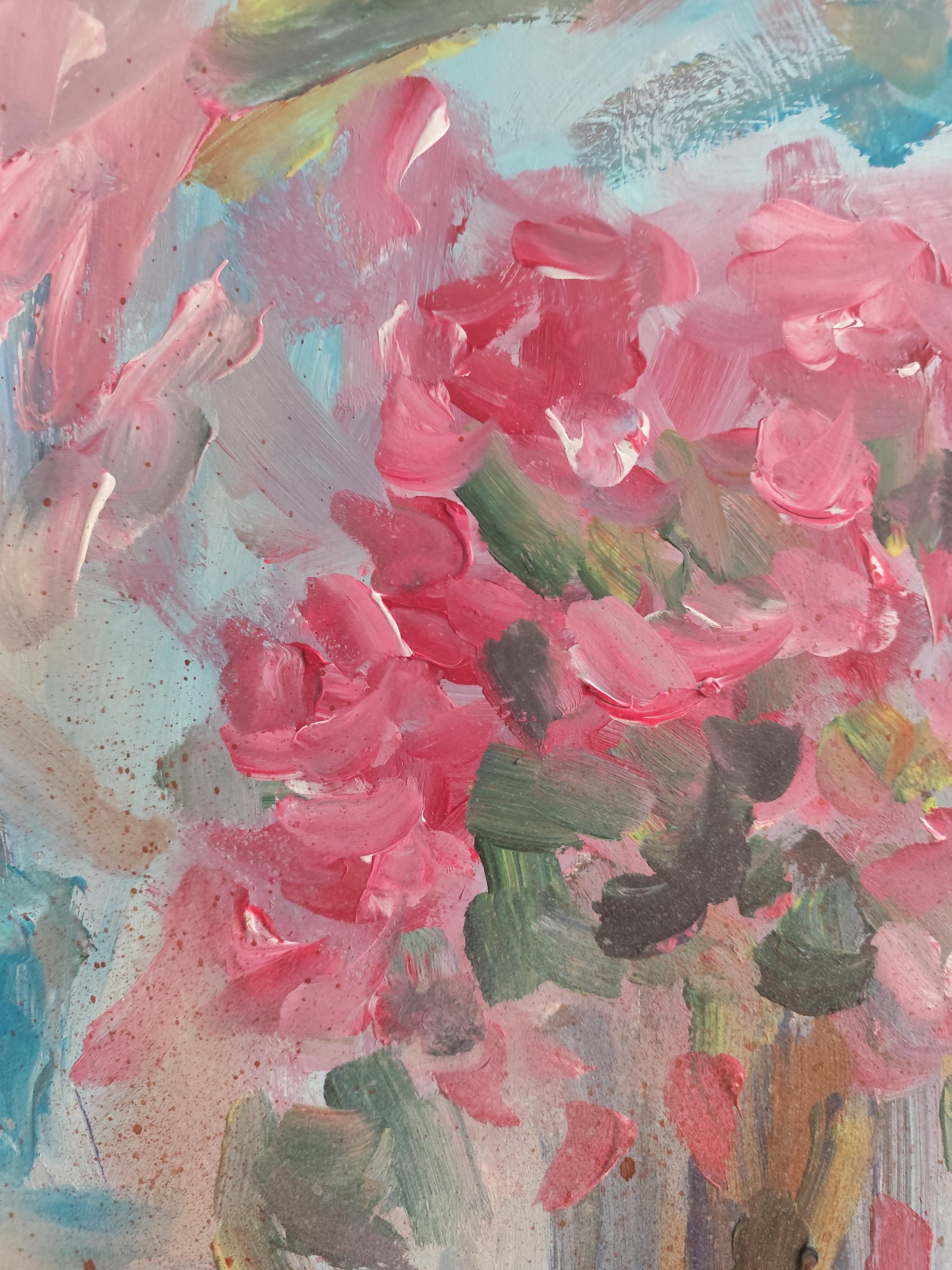 Abstrakt-impressionistische, ausdrucksstarke Blumen, Acryl auf Papier, „Floral Inspiration“ im Angebot 10