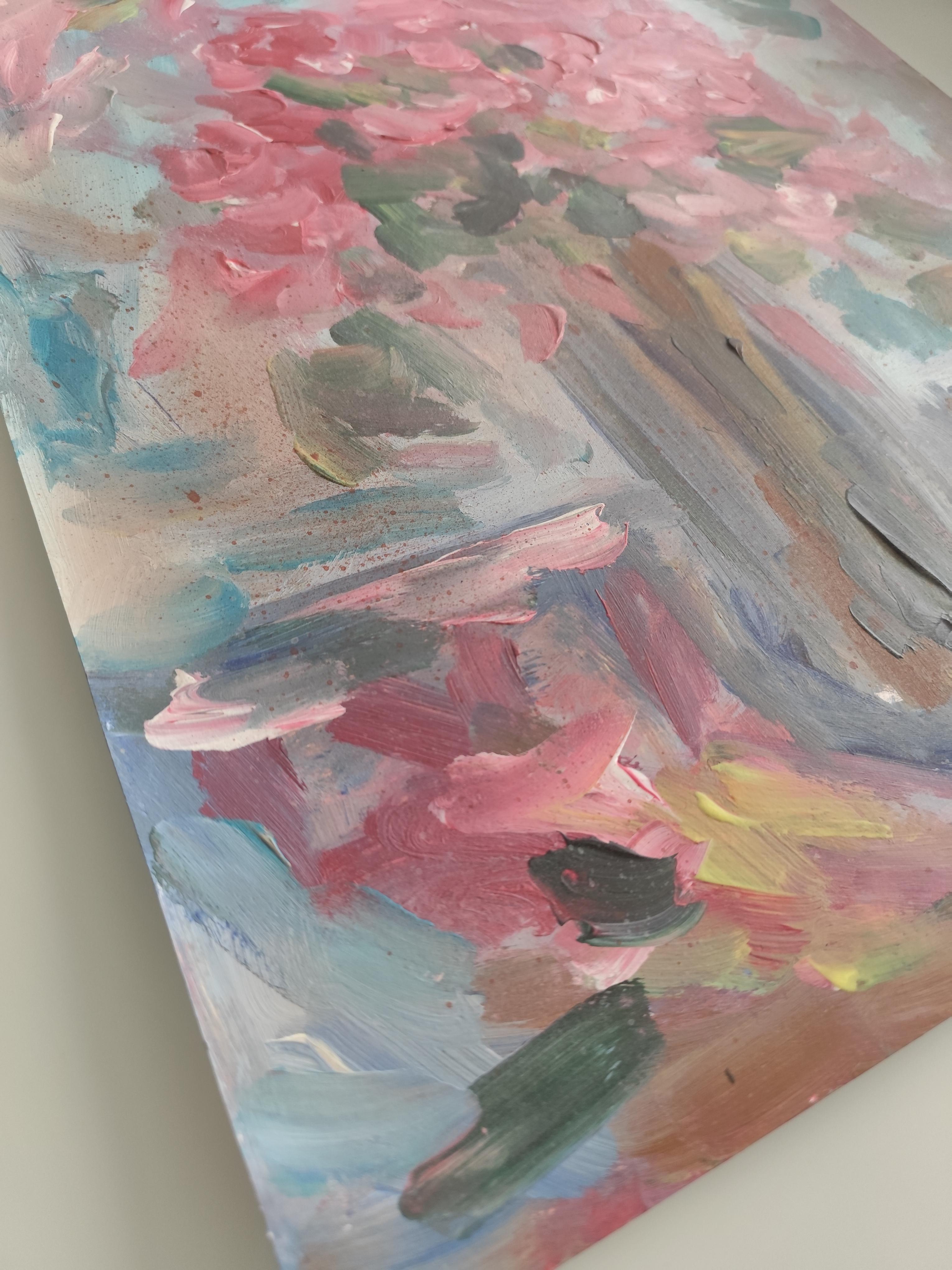 Abstrakt-impressionistische, ausdrucksstarke Blumen, Acryl auf Papier, „Floral Inspiration“ im Angebot 11