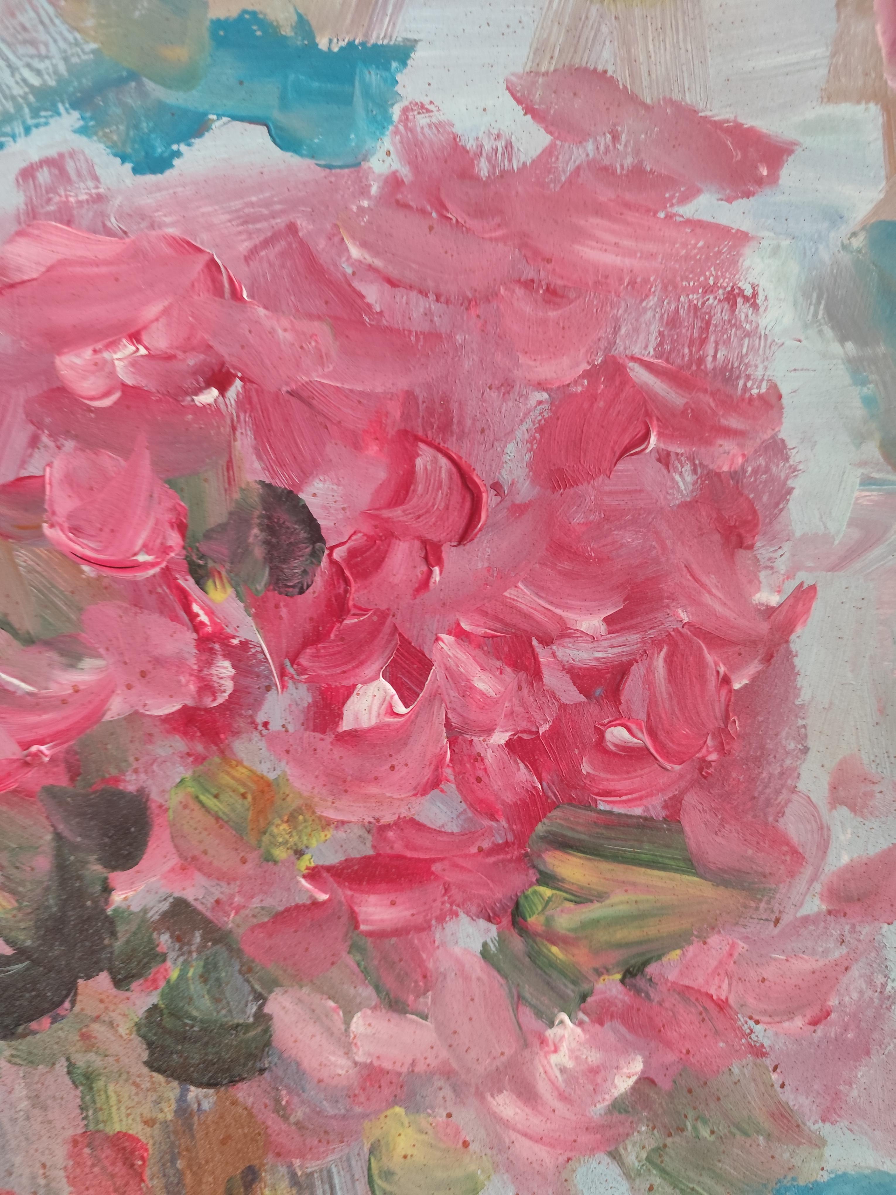 Abstrakt-impressionistische, ausdrucksstarke Blumen, Acryl auf Papier, „Floral Inspiration“ im Angebot 13