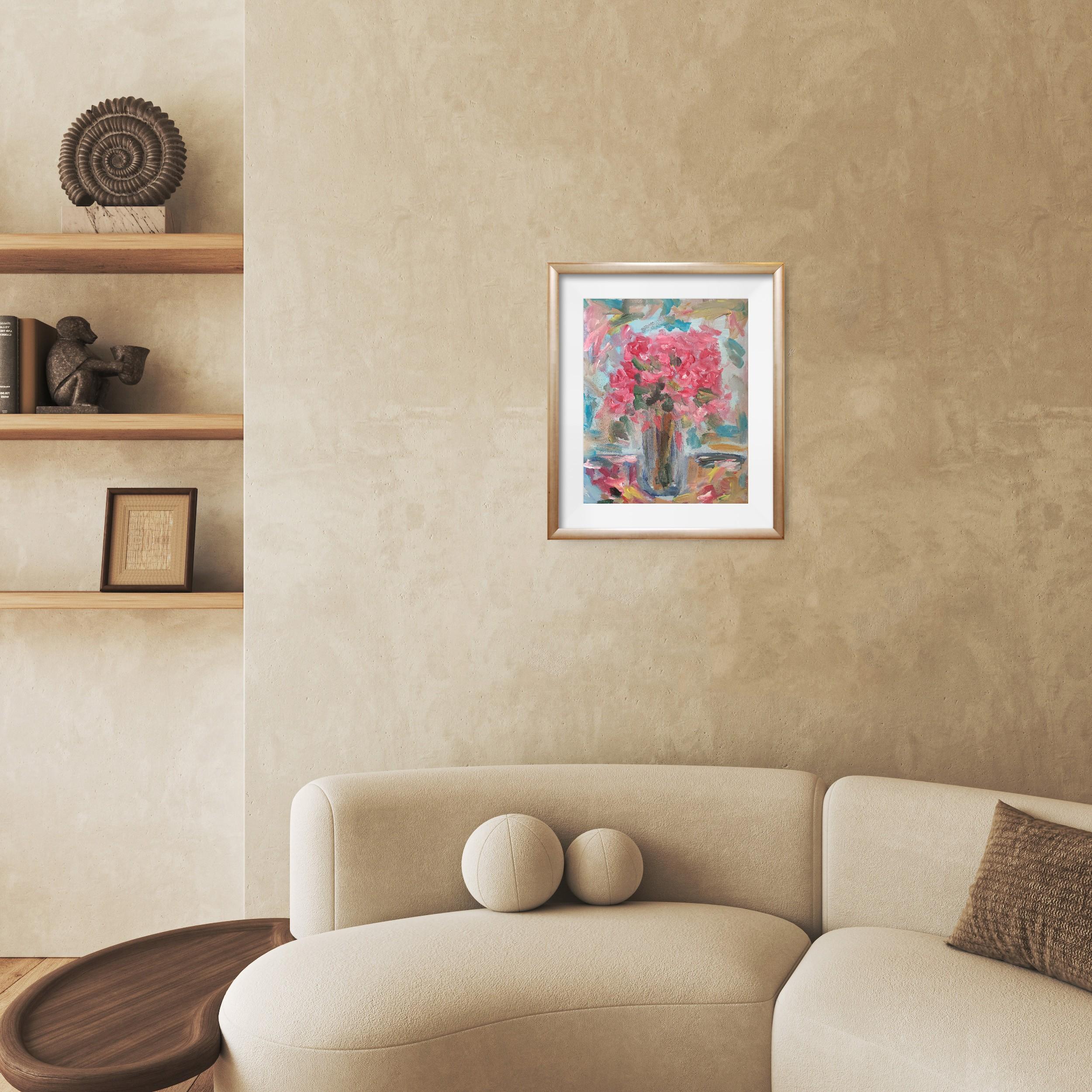 Abstrakt-impressionistische, ausdrucksstarke Blumen, Acryl auf Papier, „Floral Inspiration“ – Painting von Mougenot Natalya