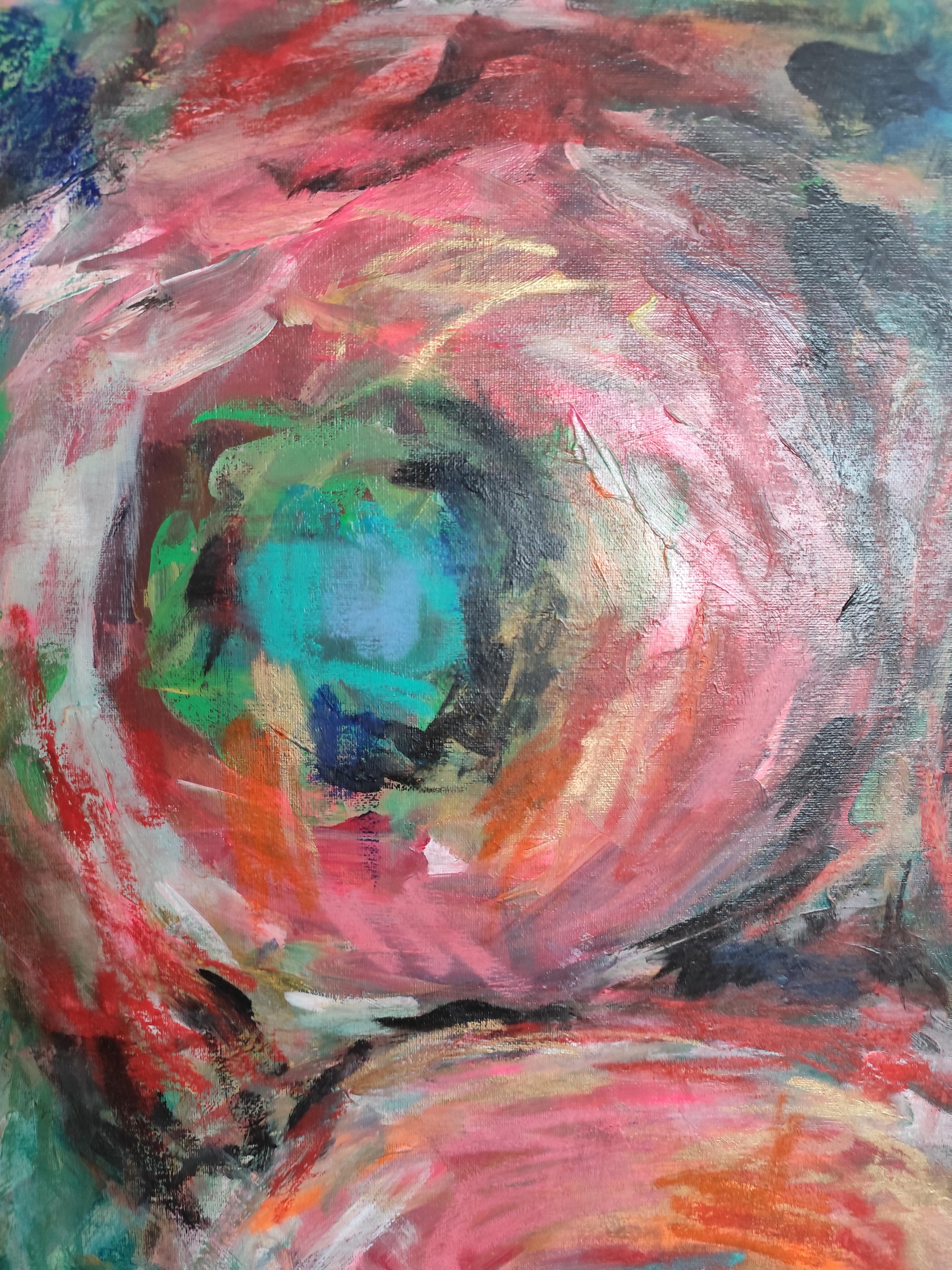 Pintura floral abstracta expresiva contemporánea sobre canas 