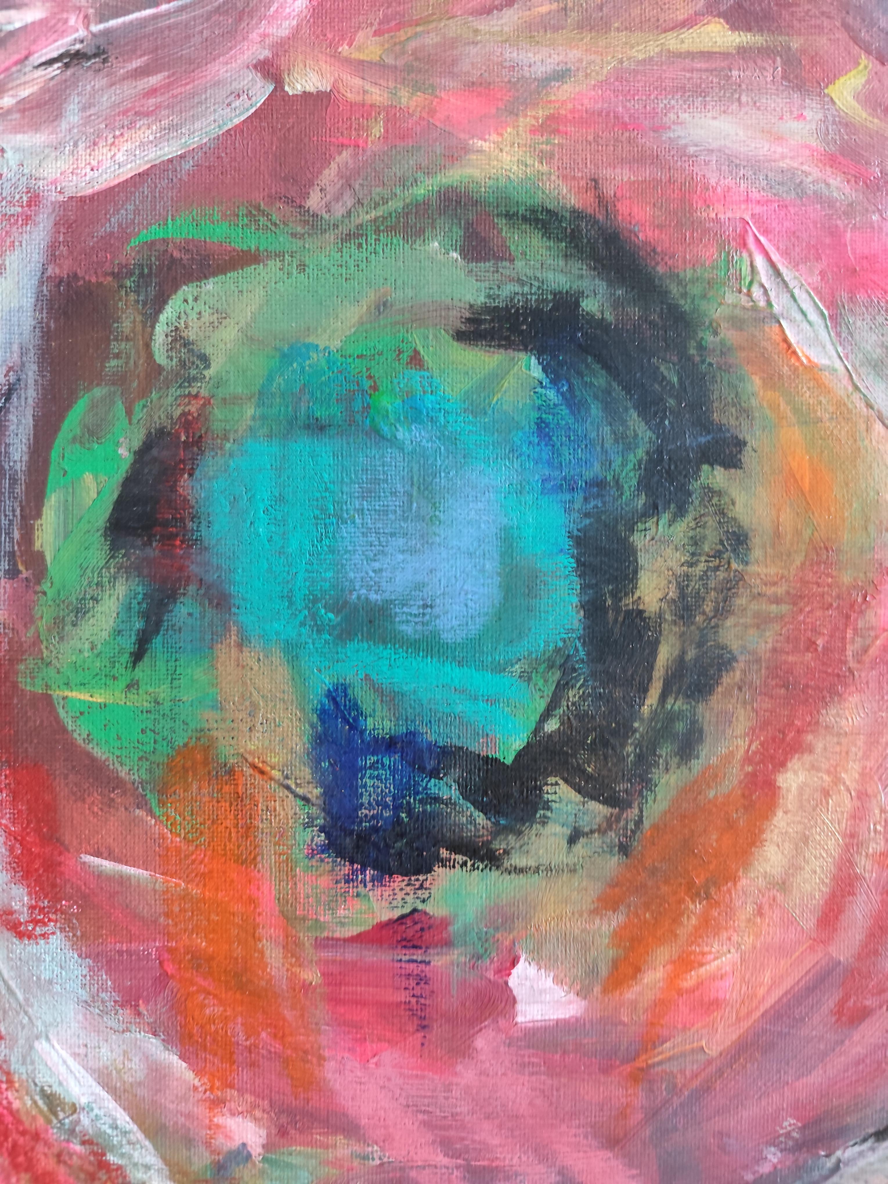 Pintura floral abstracta expresiva contemporánea sobre canas 