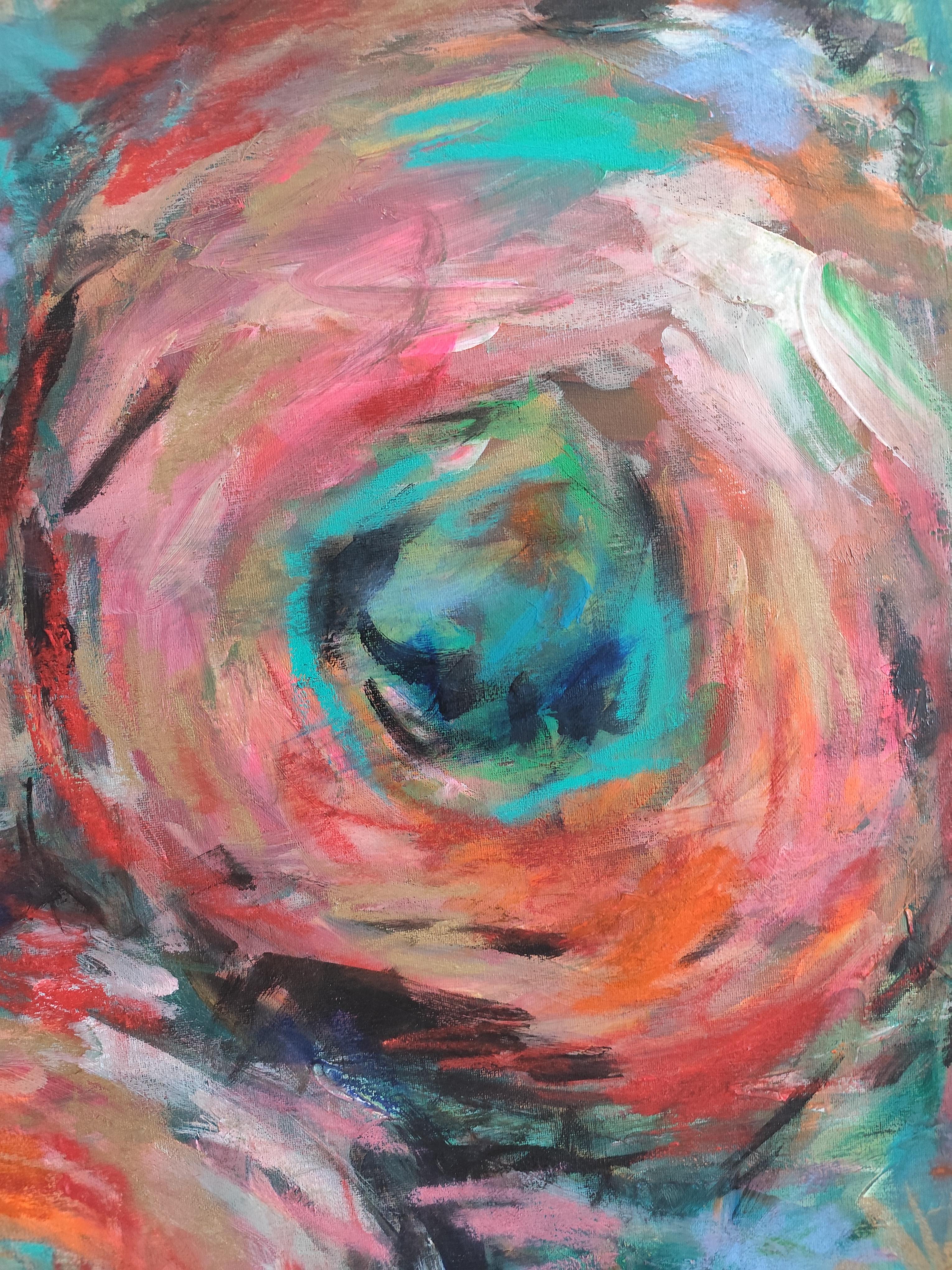 Pintura floral abstracta expresiva contemporánea sobre canas 