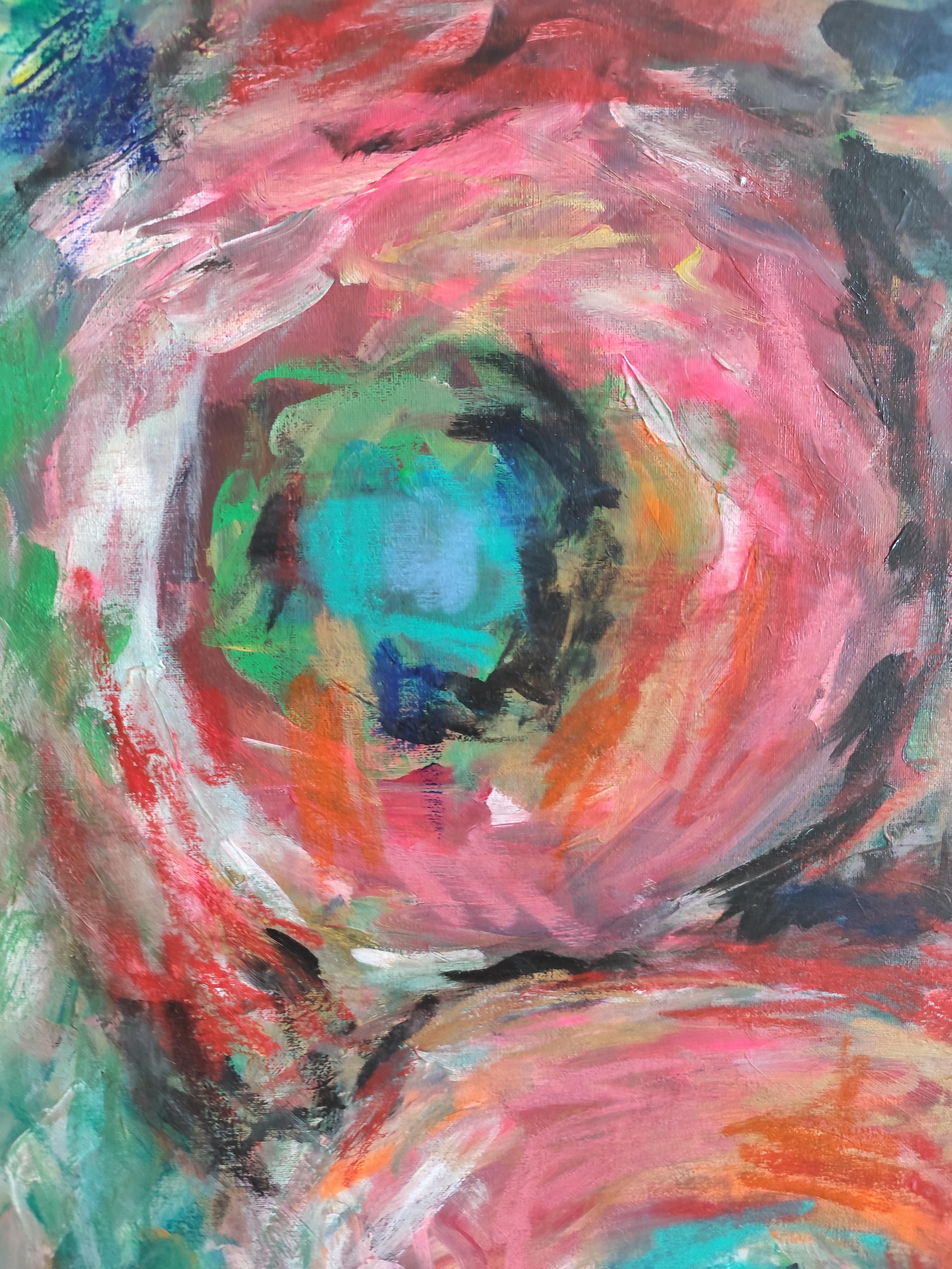 Pintura floral abstracta expresiva contemporánea sobre canas 