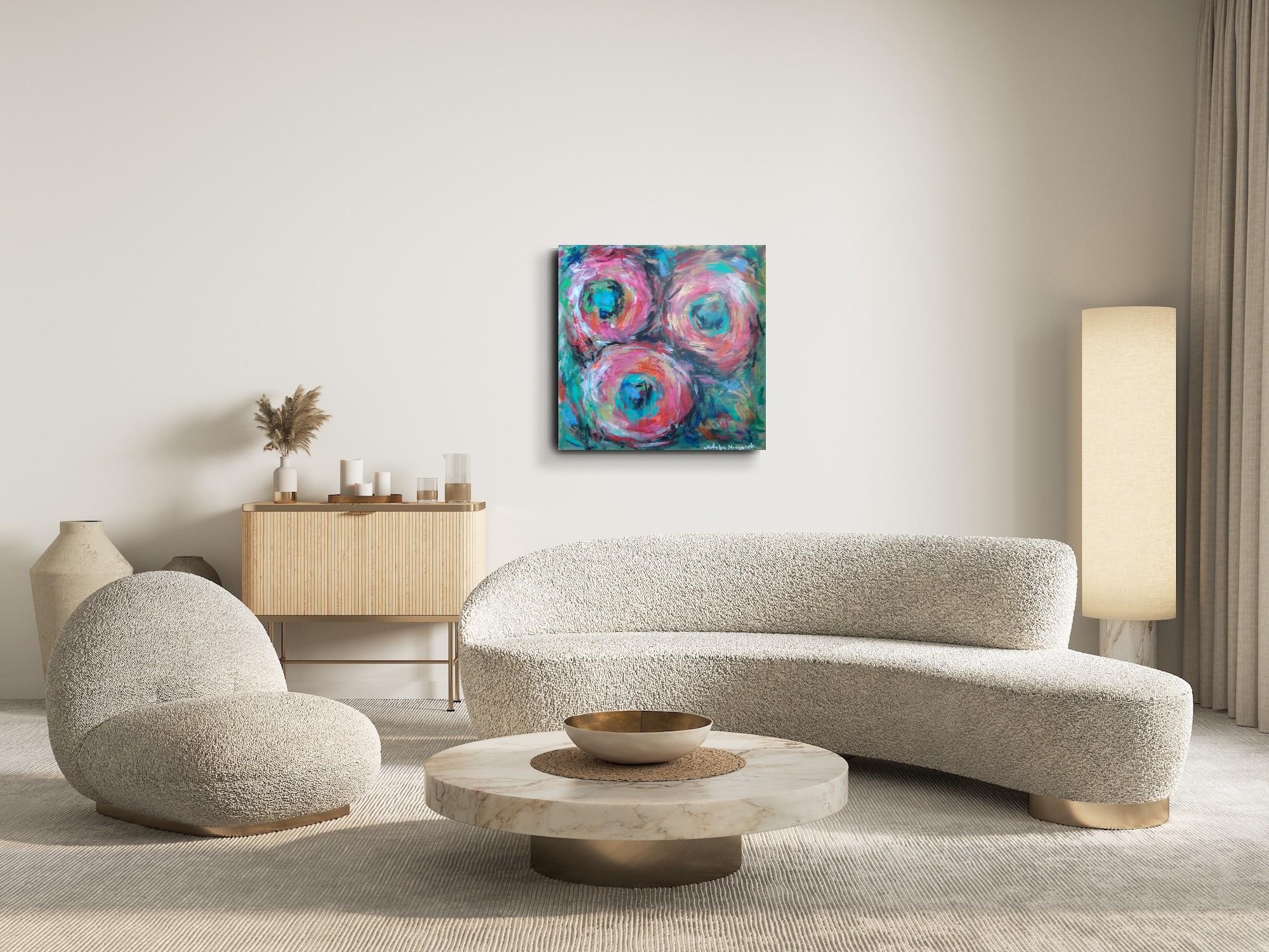Pintura floral abstracta expresiva contemporánea sobre canas 