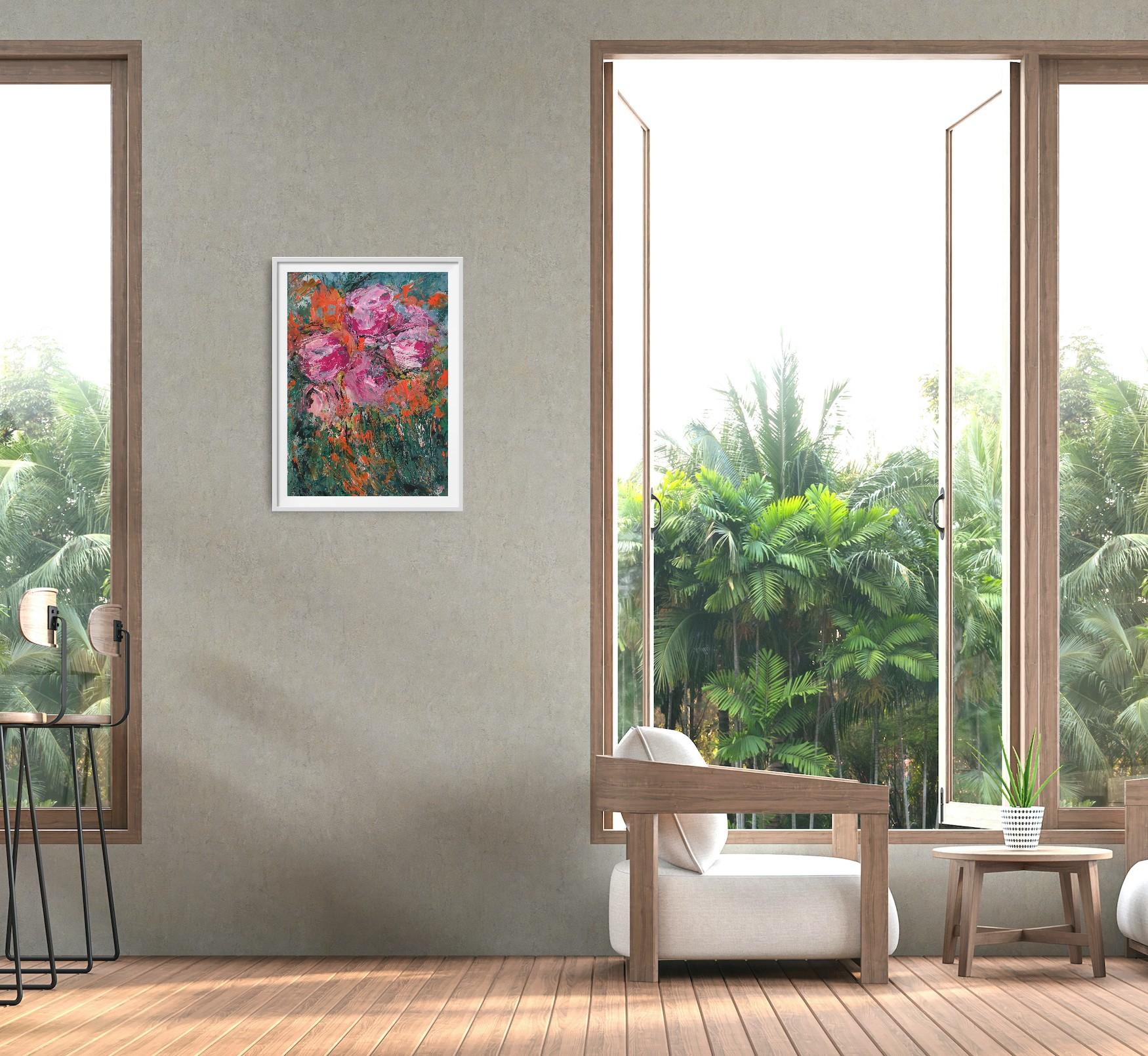 Esta vibrante obra de arte floral abstracto 