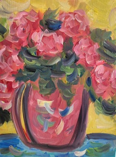 "Fresh Bouquet" Peinture impressionniste florale contemporaine à l'huile sur carton.