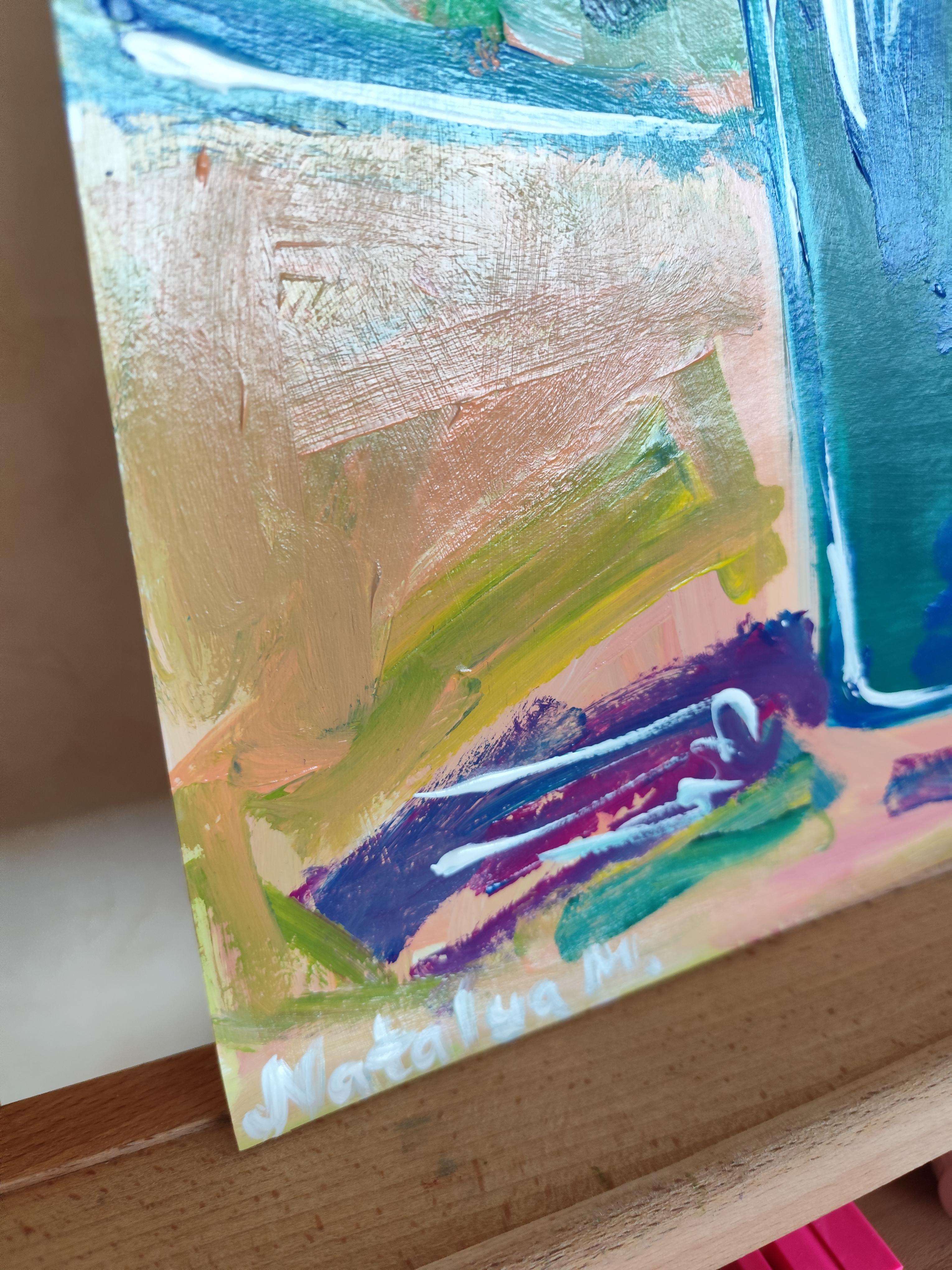 Pintura acrílica floral impresionista abstracta contemporánea sobre papel en venta 5