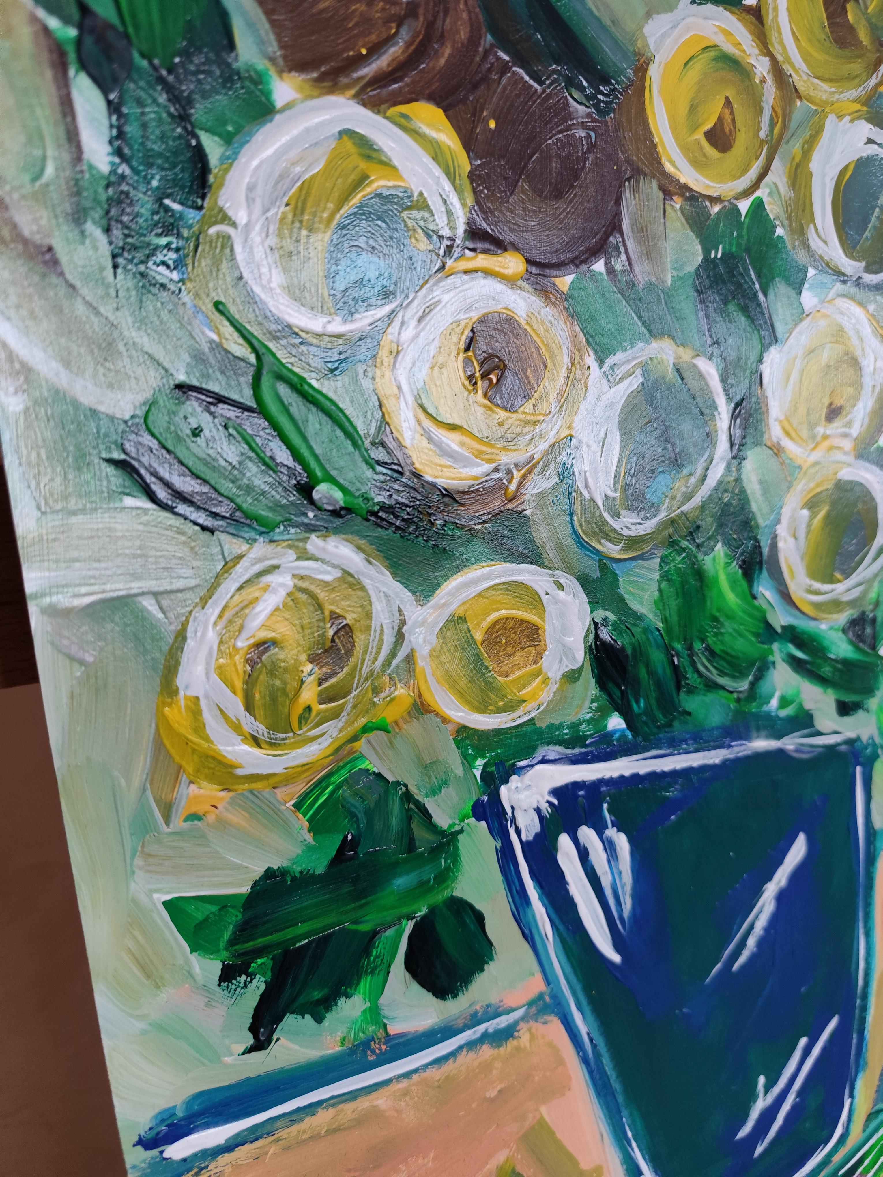Pintura acrílica floral impresionista abstracta contemporánea sobre papel en venta 6