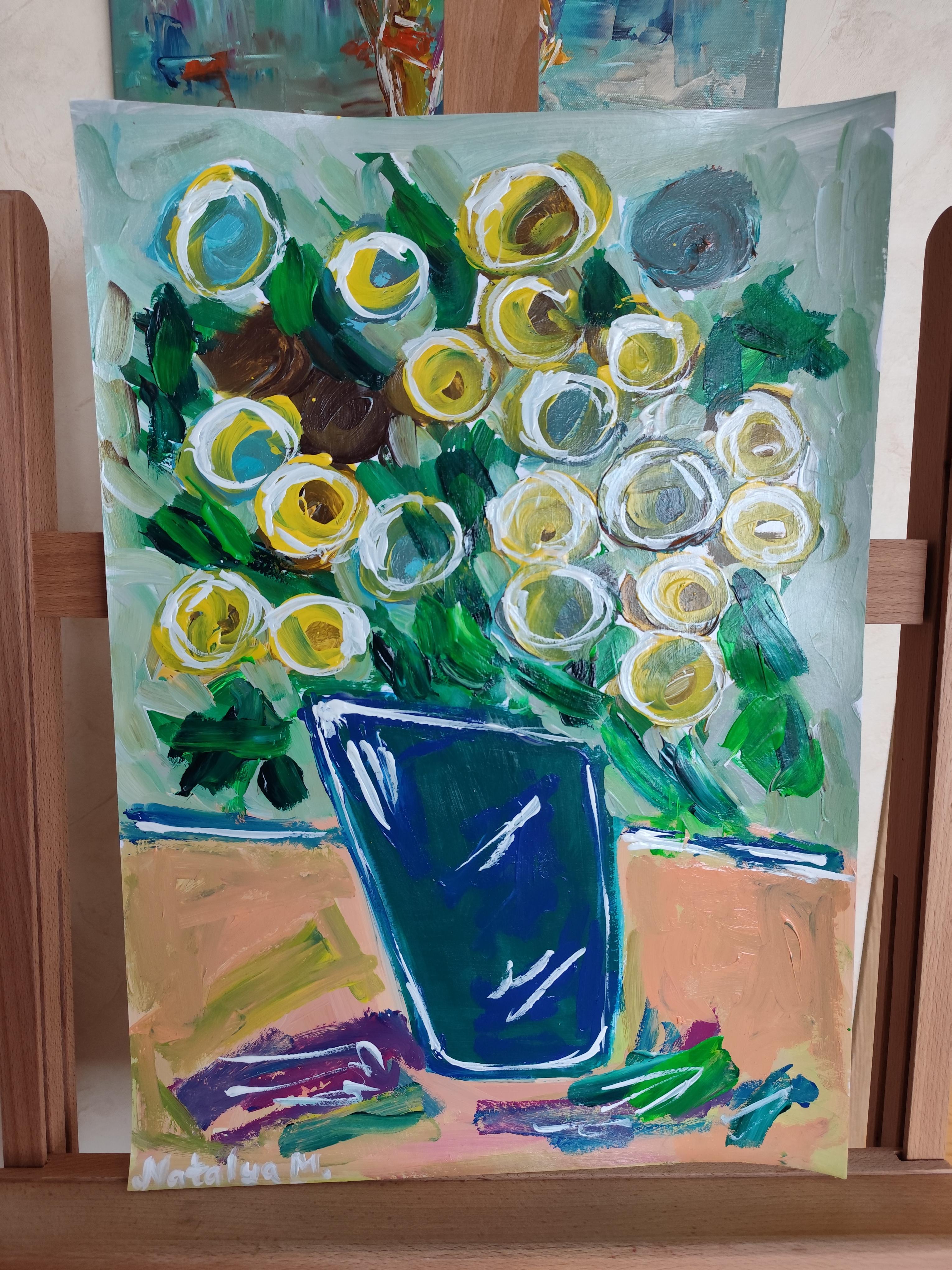 Pintura acrílica floral impresionista abstracta contemporánea sobre papel en venta 7