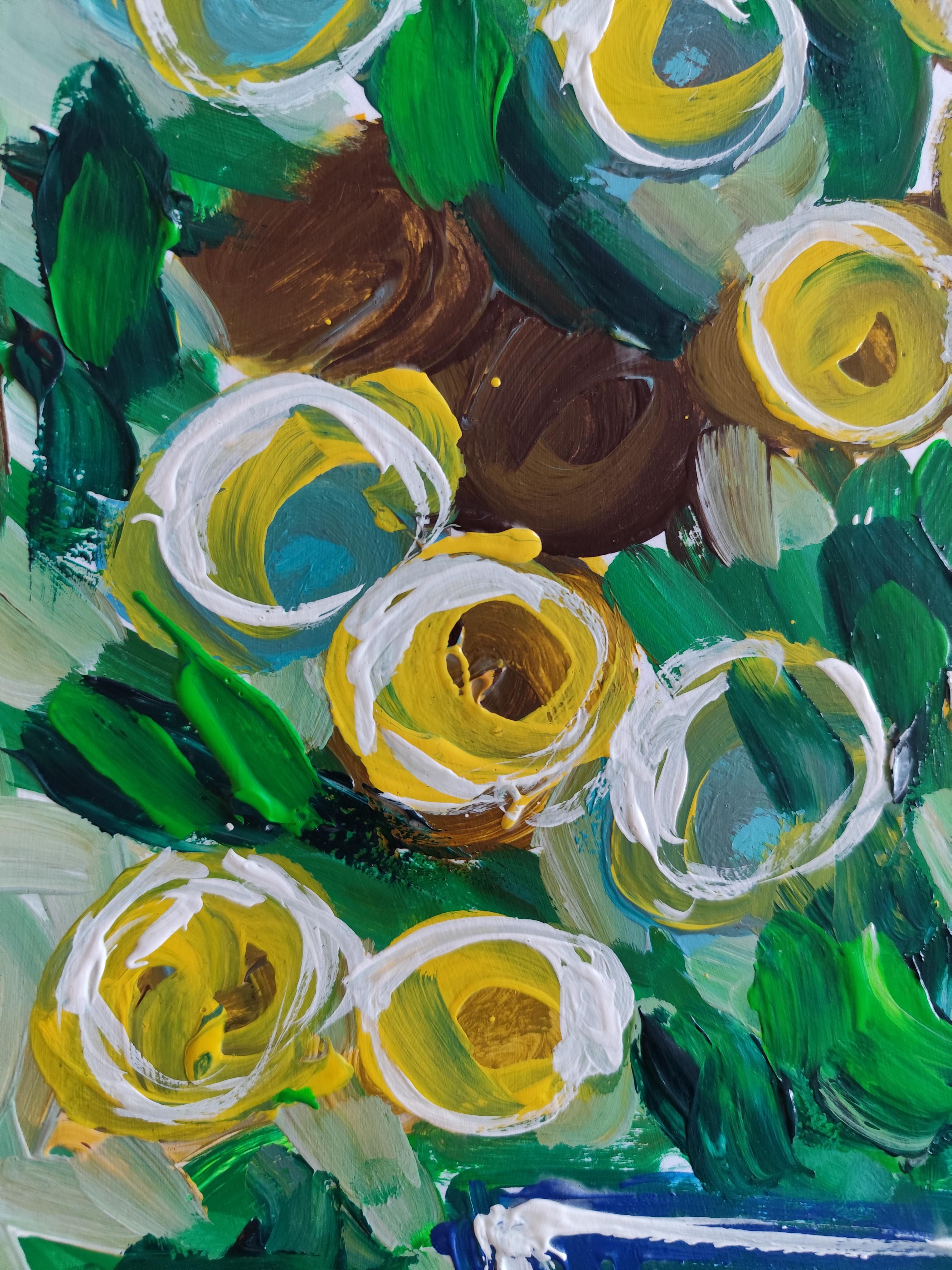 Pintura acrílica floral impresionista abstracta contemporánea sobre papel en venta 11