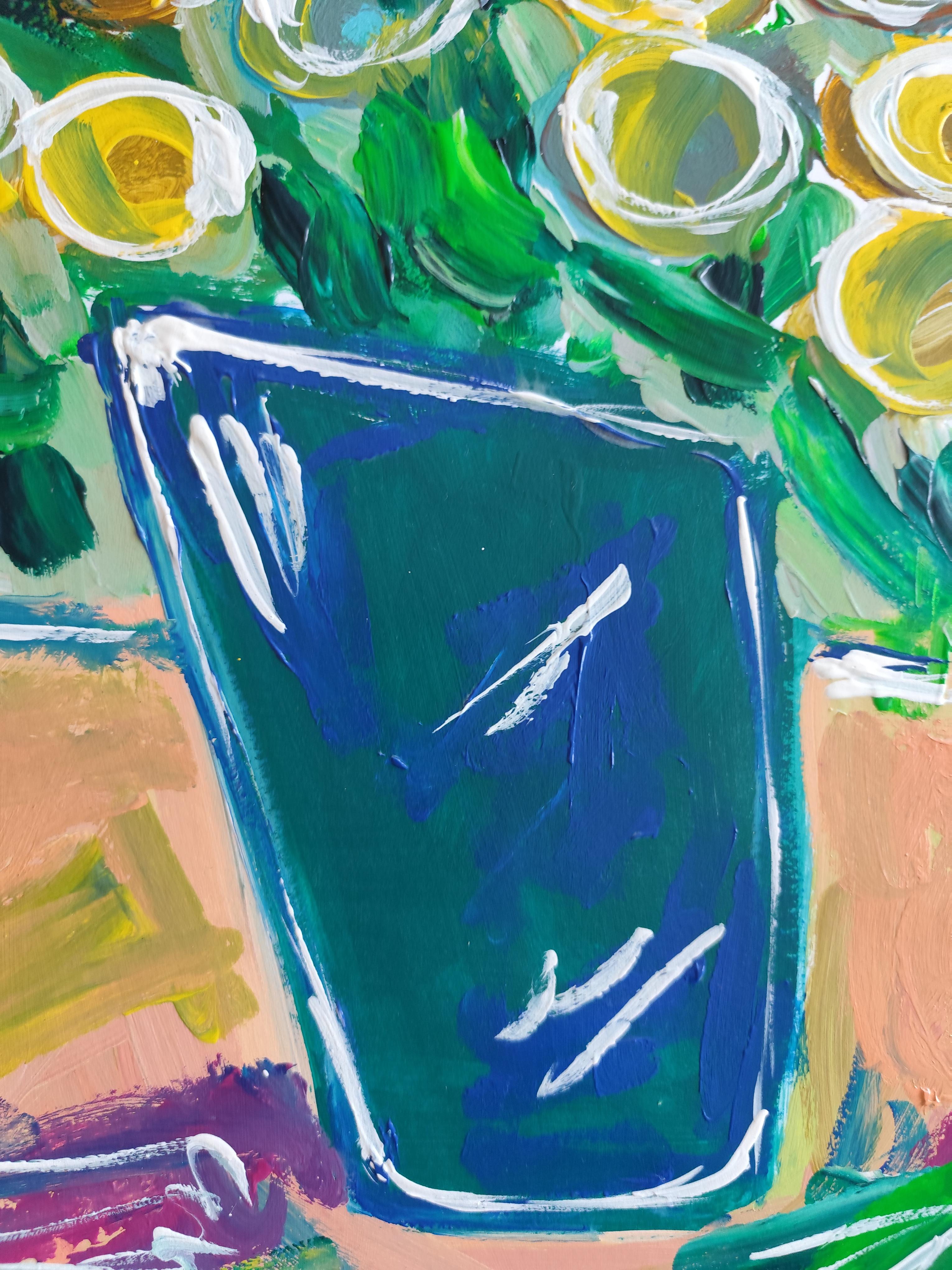 Pintura acrílica floral impresionista abstracta contemporánea sobre papel en venta 12
