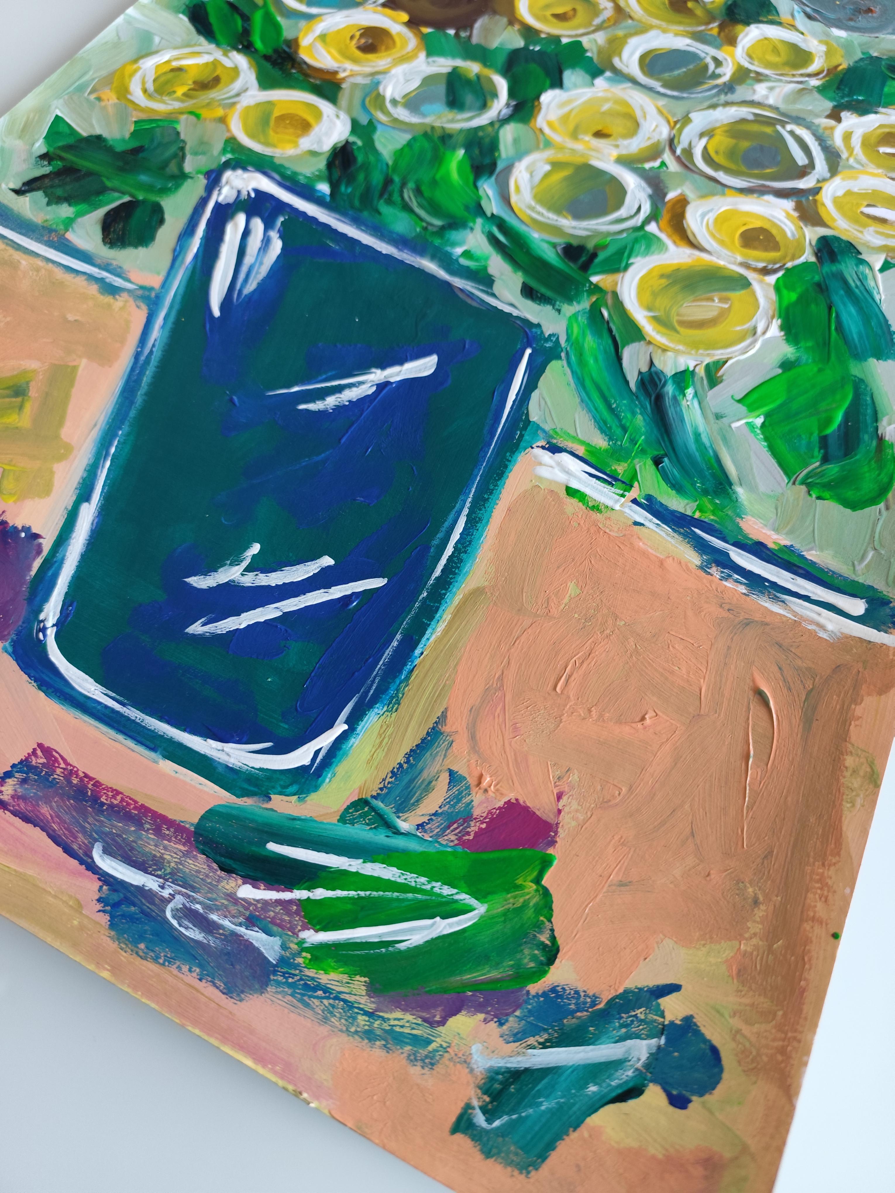 Pintura acrílica floral impresionista abstracta contemporánea sobre papel en venta 13