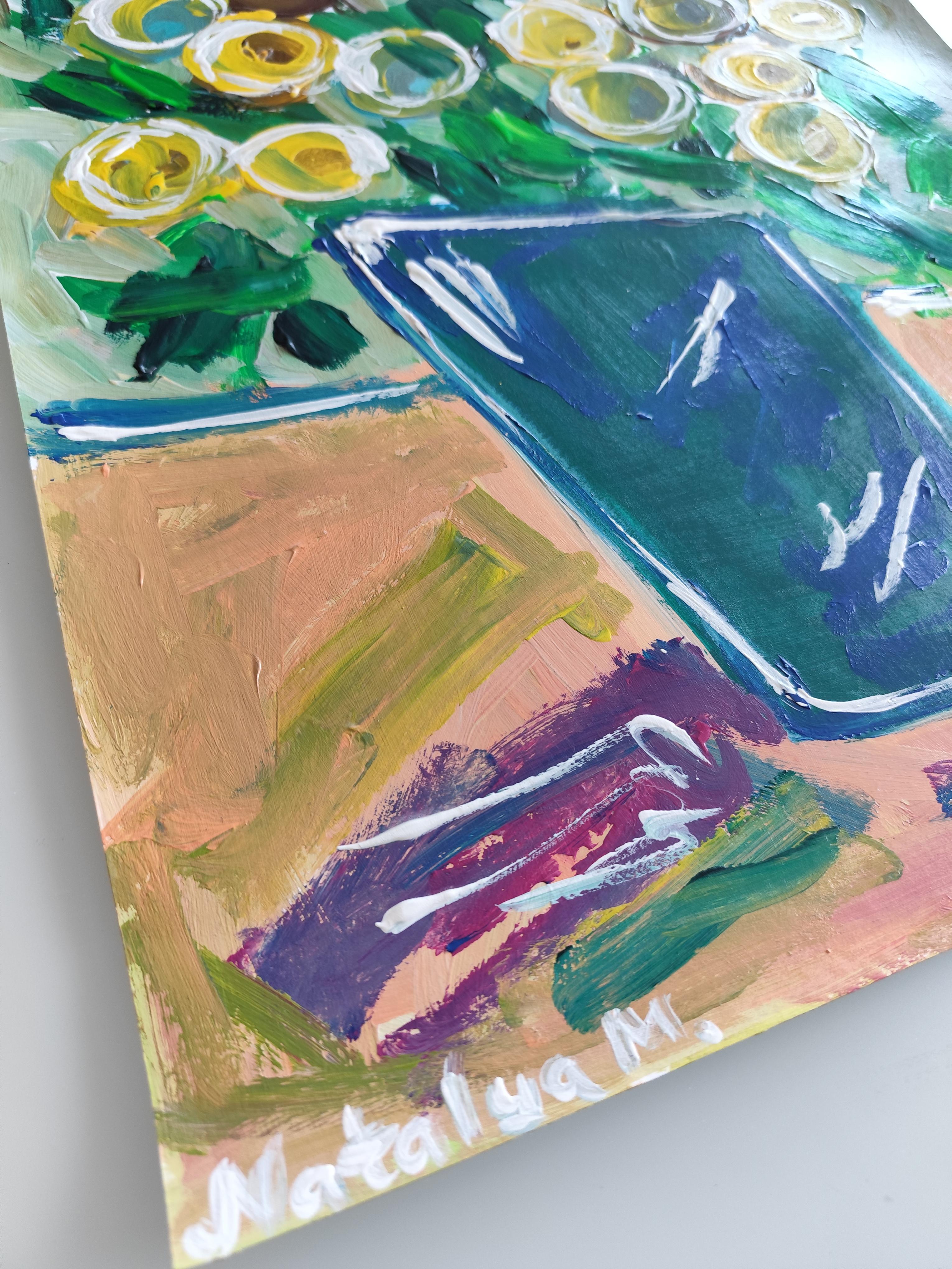 Pintura acrílica floral impresionista abstracta contemporánea sobre papel en venta 14