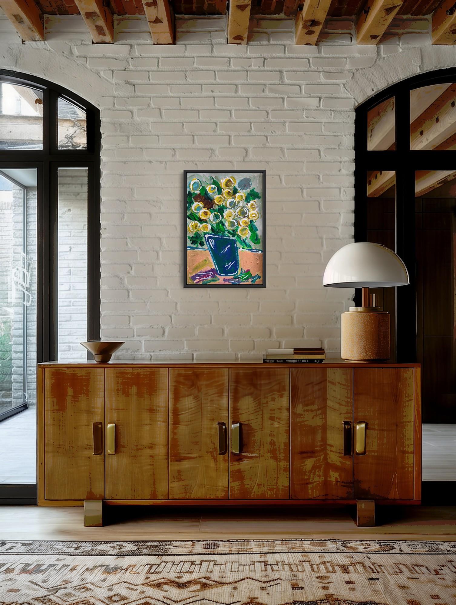 Pintura acrílica floral impresionista abstracta contemporánea sobre papel - Painting de Mougenot Natalya