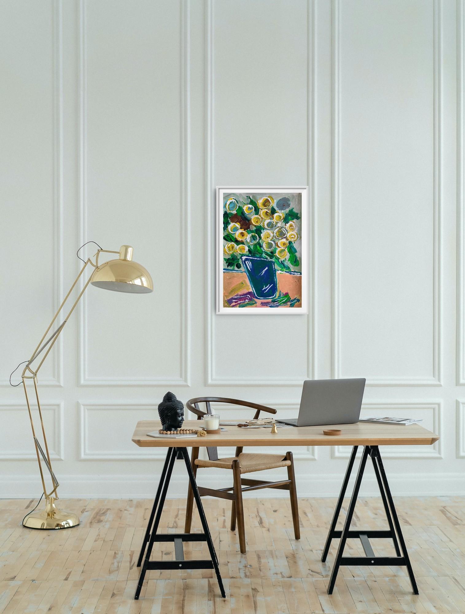 Pintura acrílica floral impresionista abstracta contemporánea sobre papel en venta 2