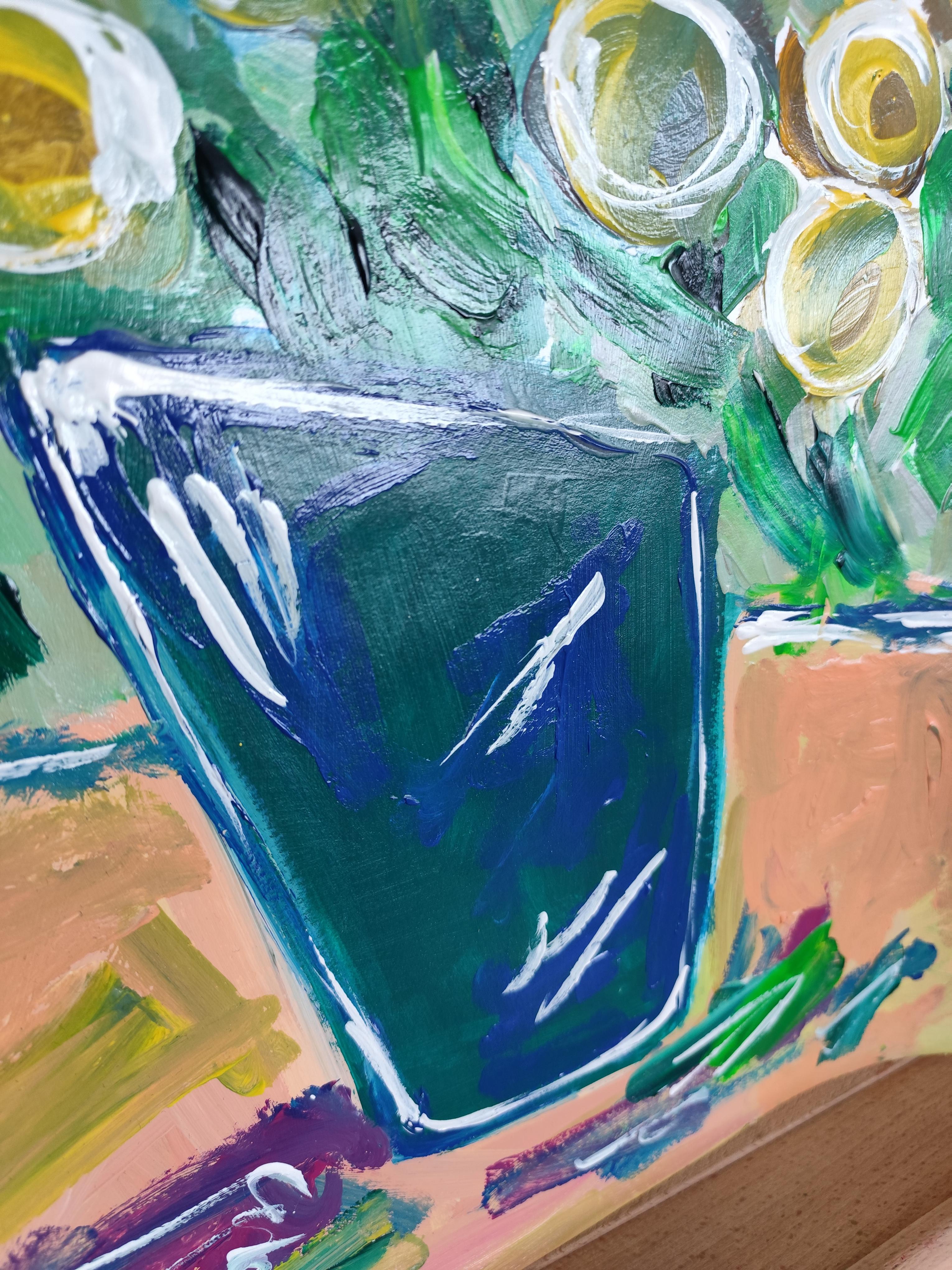 Pintura acrílica floral impresionista abstracta contemporánea sobre papel en venta 4