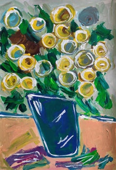 Peinture acrylique contemporaine abstraite impressionniste et florale sur papier