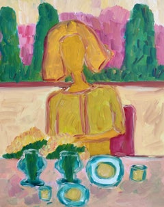 "Garden stillness" Contemporary figurative painting of a woman oil on canvas