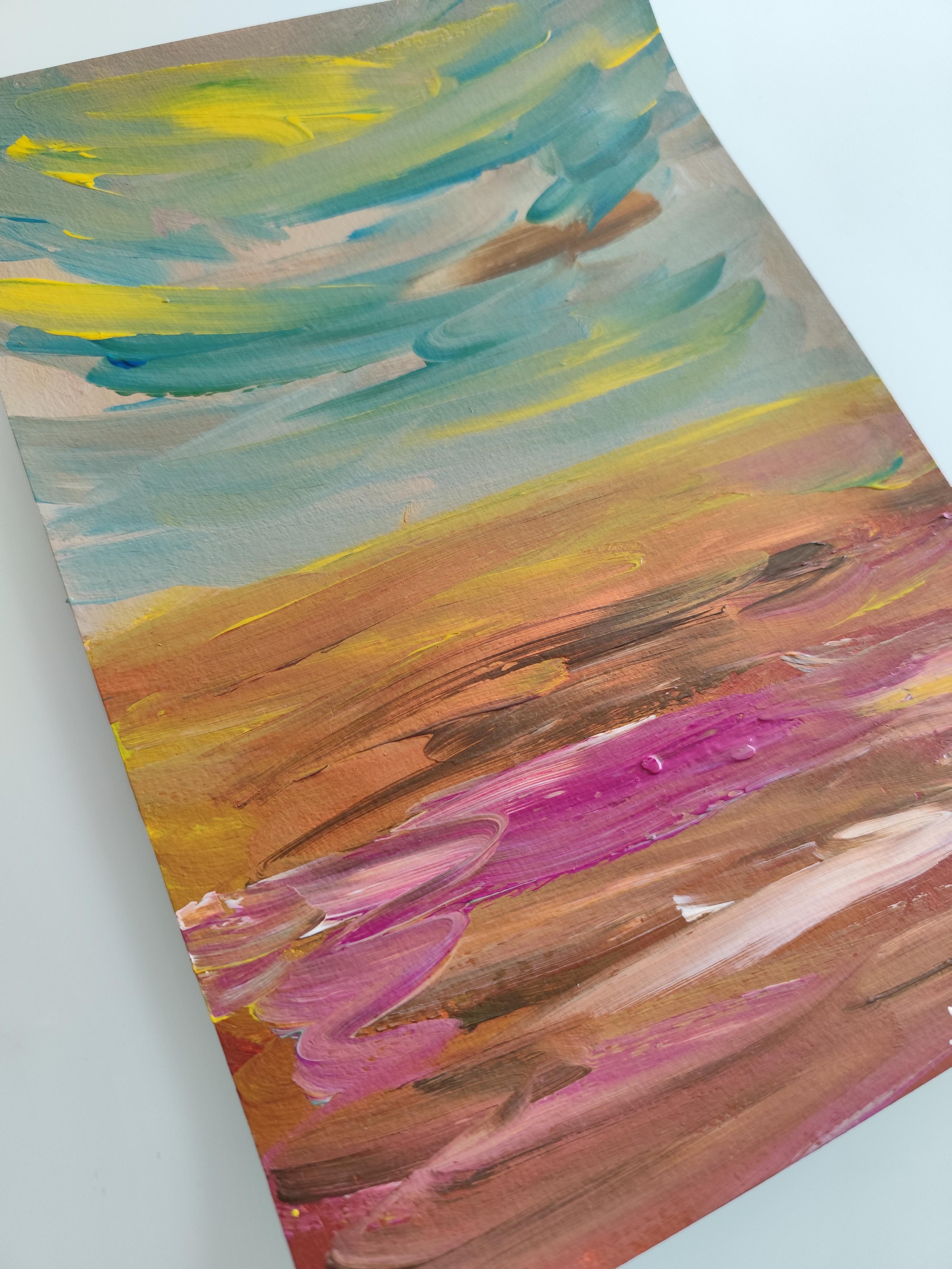 Pittura acrilica astratta contemporanea su carta di un paesaggio marino impressionista in vendita 5