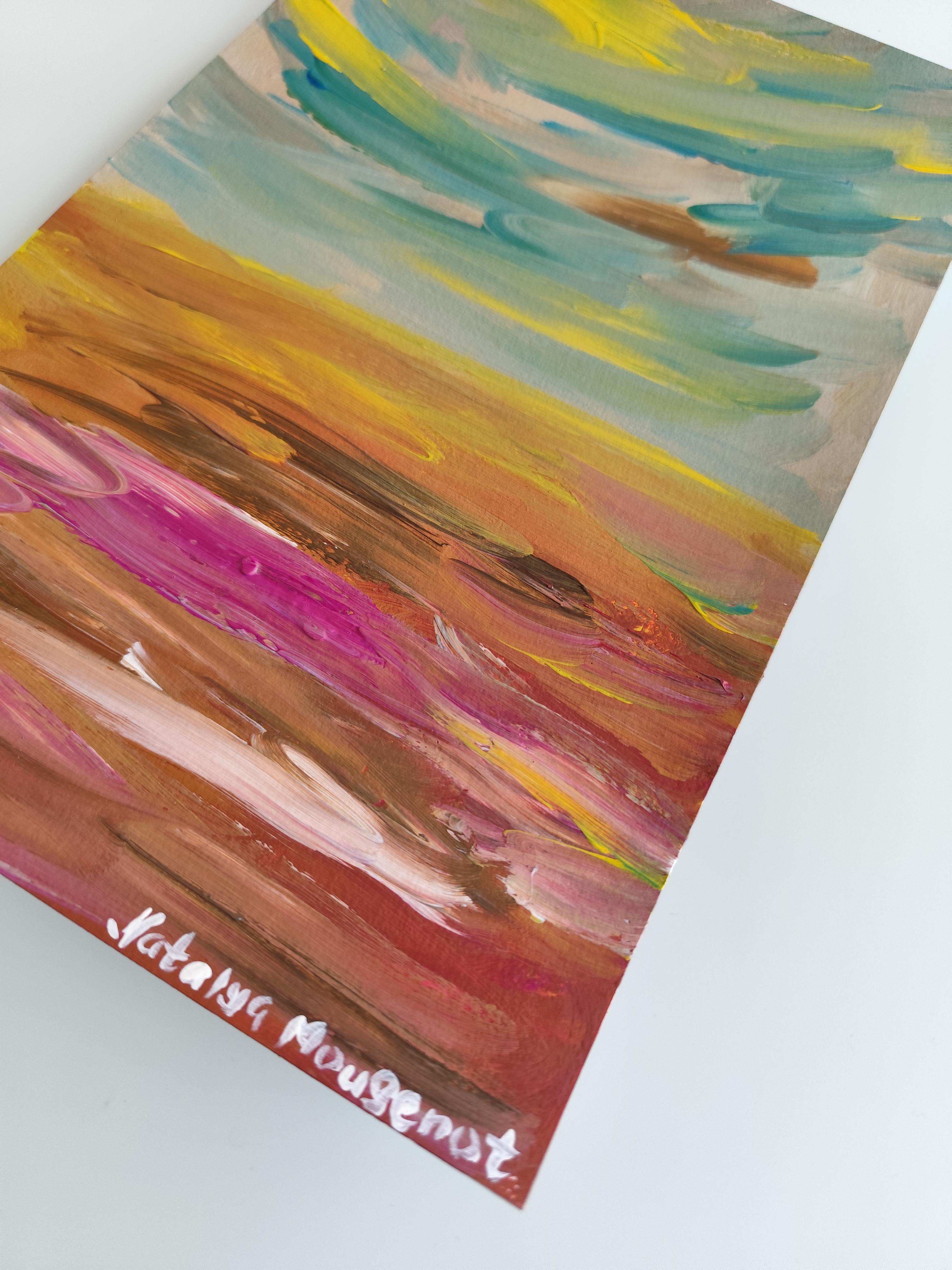 Pittura acrilica astratta contemporanea su carta di un paesaggio marino impressionista in vendita 6