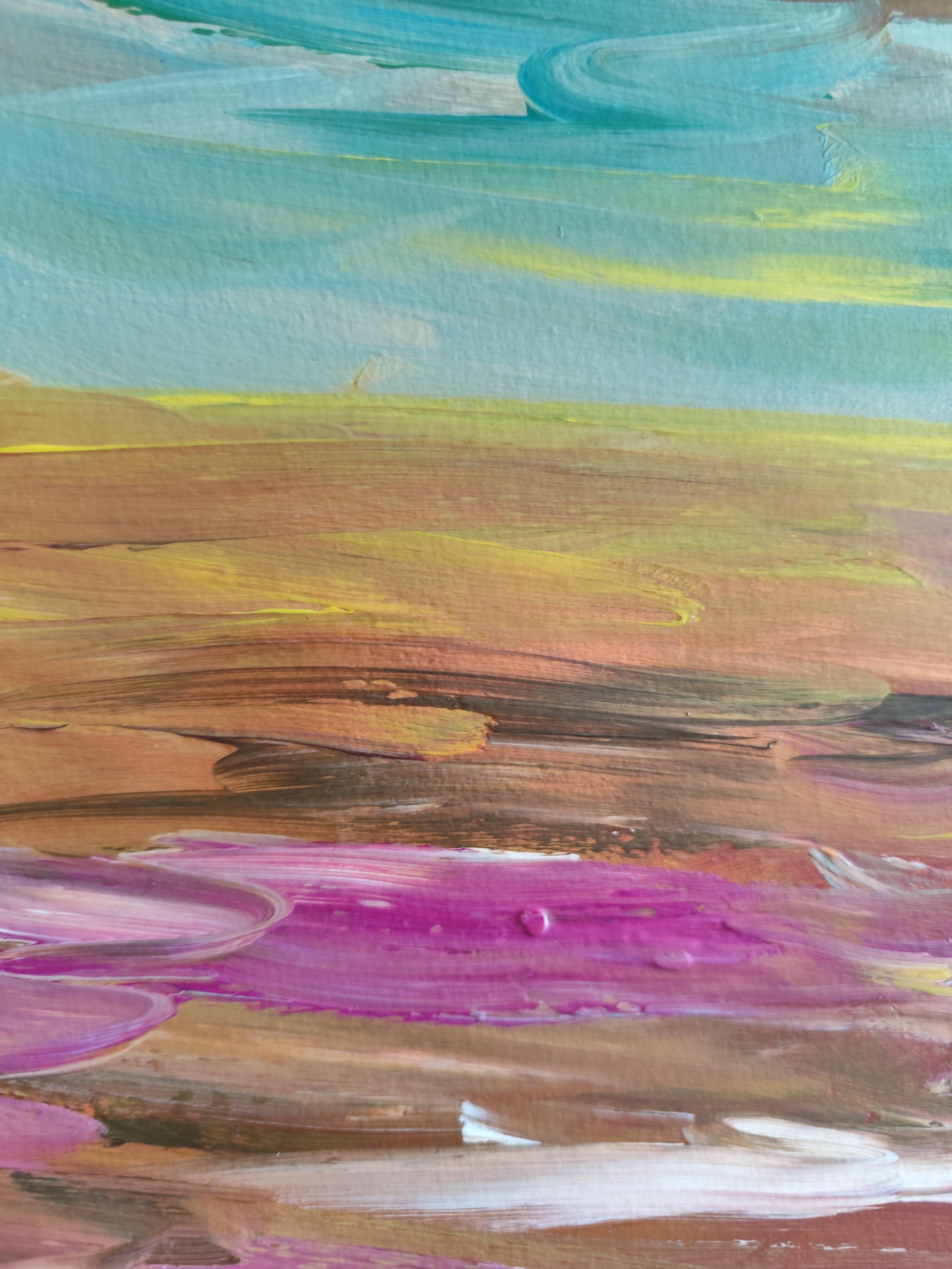 Pittura acrilica astratta contemporanea su carta di un paesaggio marino impressionista in vendita 8