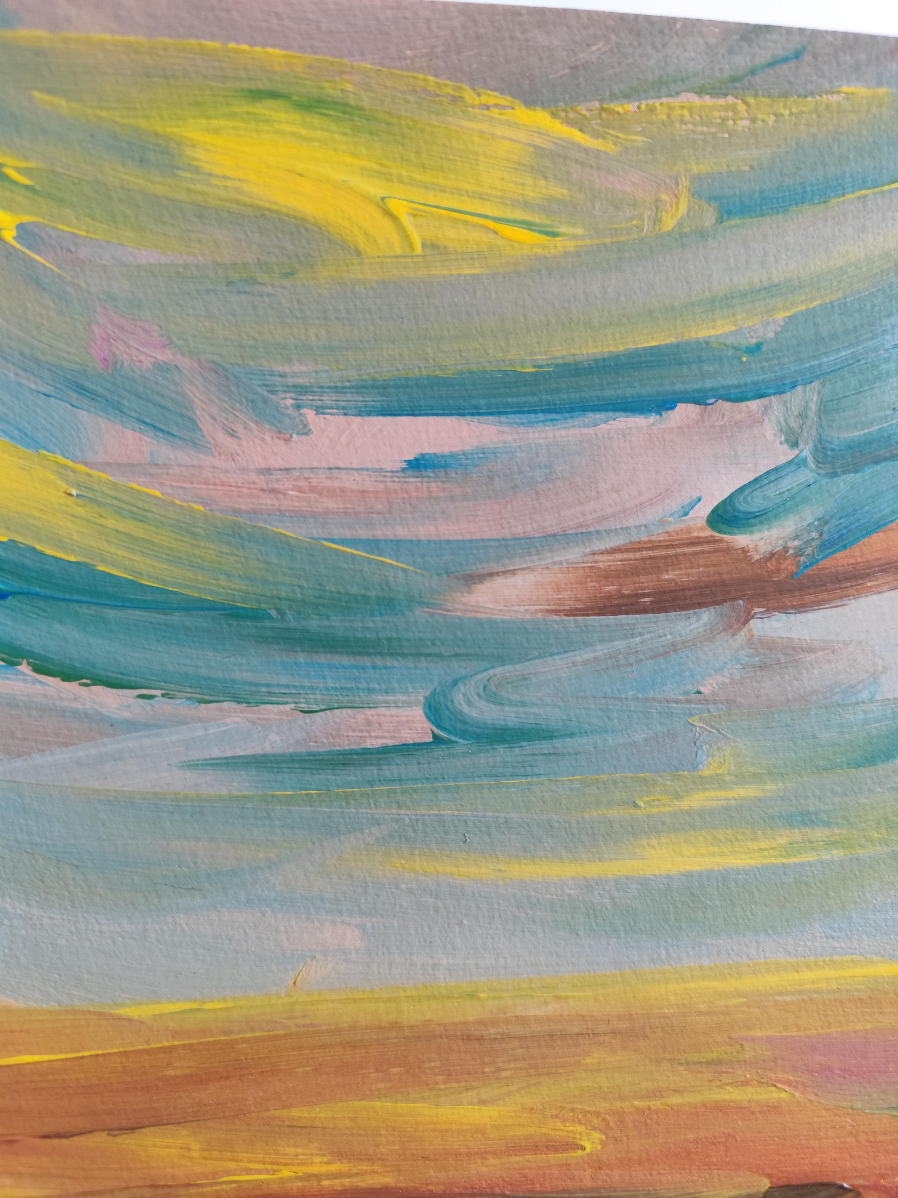 Pittura acrilica astratta contemporanea su carta di un paesaggio marino impressionista in vendita 9