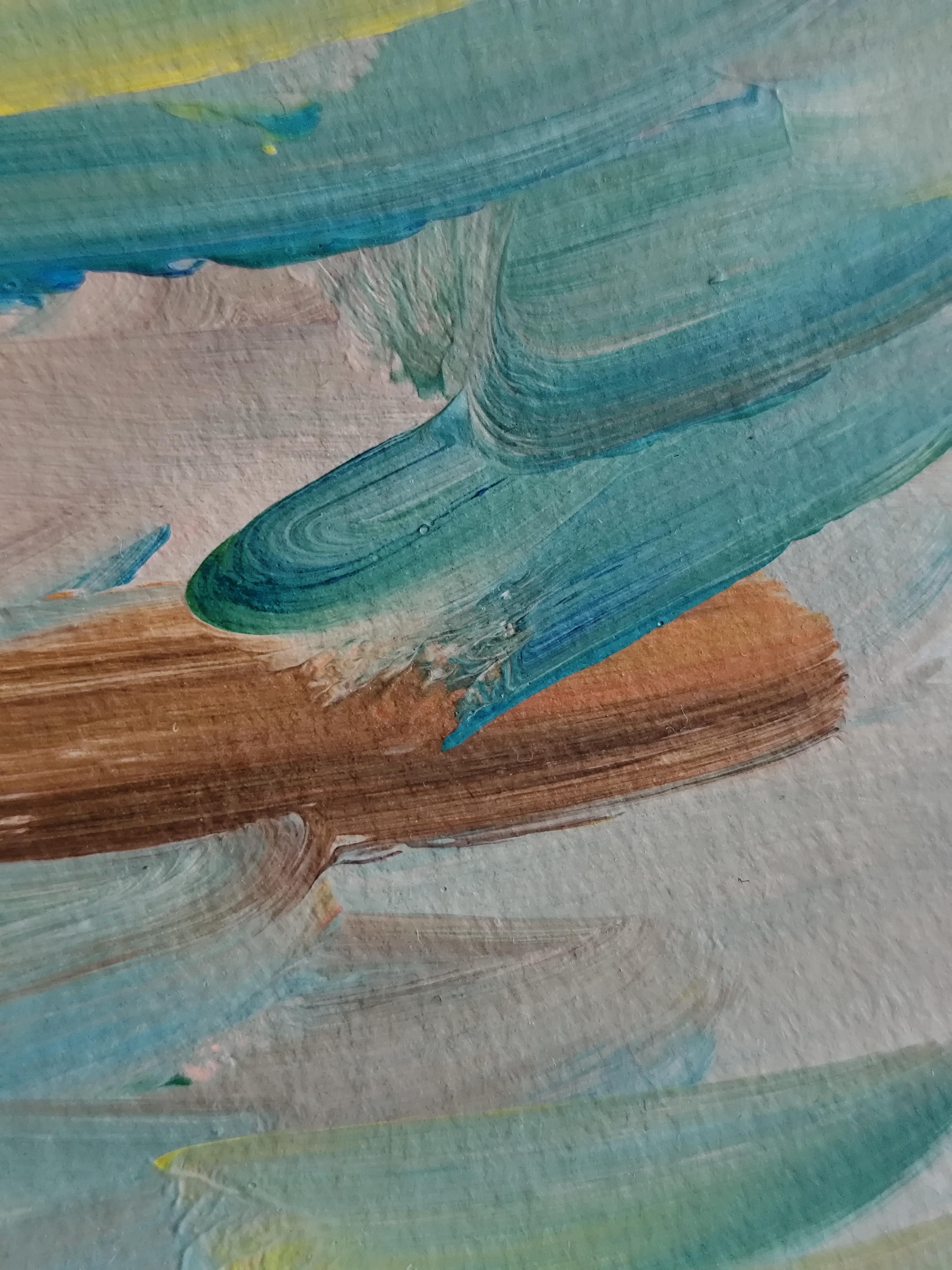 Pittura acrilica astratta contemporanea su carta di un paesaggio marino impressionista in vendita 15