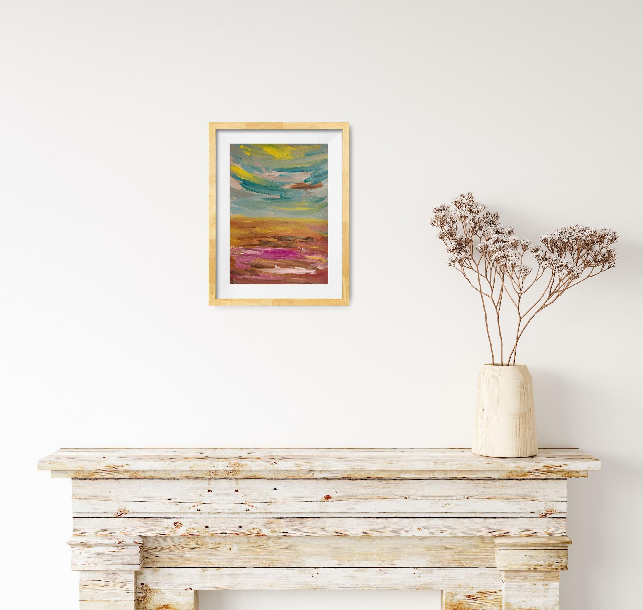 Pittura acrilica astratta contemporanea su carta di un paesaggio marino impressionista - Painting Astratto di Mougenot Natalya