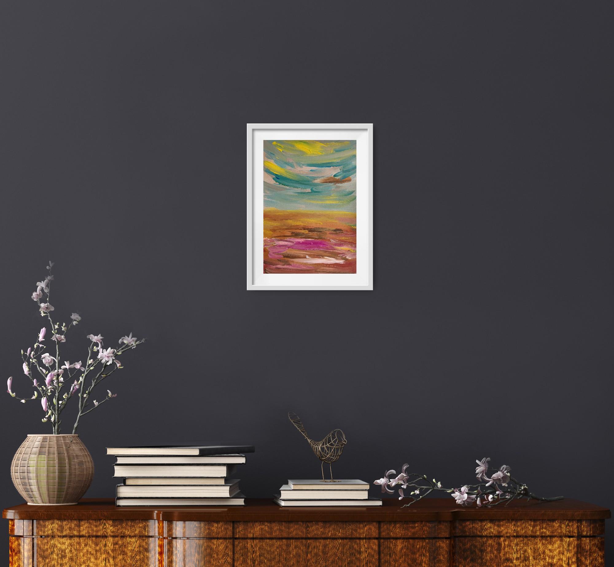 Pittura acrilica astratta contemporanea su carta di un paesaggio marino impressionista in vendita 1