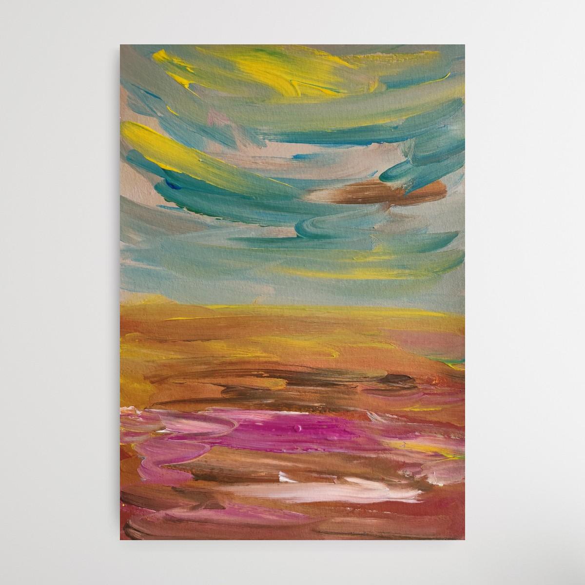 Pittura acrilica astratta contemporanea su carta di un paesaggio marino impressionista in vendita 3